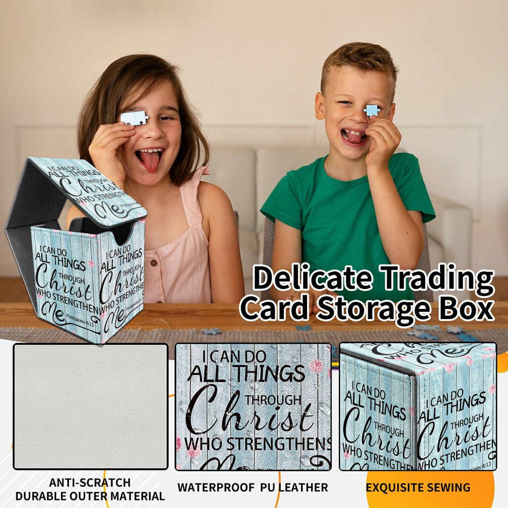 Card Deck Box Trading Cards Storage Box with Strong Magnet Premium Case Commander Deck Storage Cover for TCG CCG Magic Cards,Cat Face With Stars