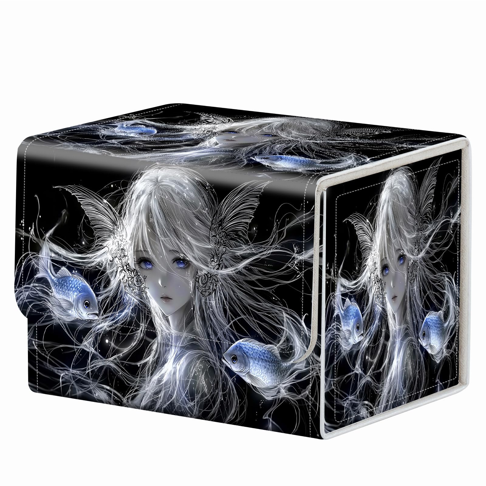 Strong Magnet Case Mtg Deck Box Tcg Up to 200 Cards Creative Pattern Trading Card Storage Box for Collectible Card Games, Black And White Koi