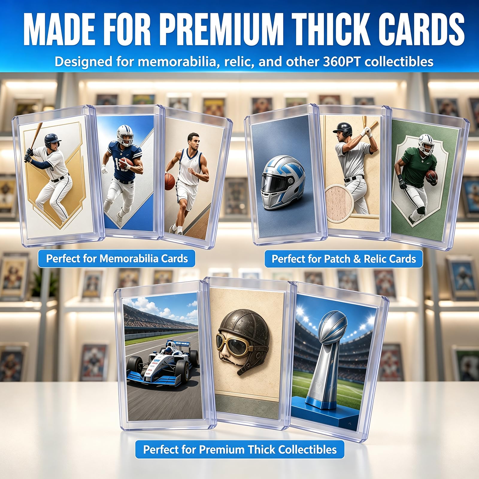 DEDC 200 Top Loader Thick Card Load Holder Storage for Trading Cards Sports Soft Penny Sleeves Hard Plastic 35 Point Protective 3" x 4" Toploaders Rigid Memorabilia Collectibles