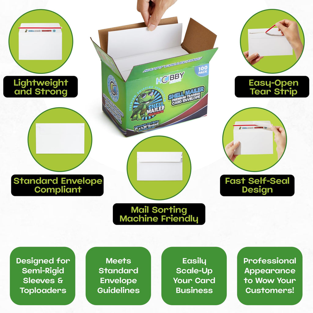 100 Pack Shell Mailer Incognito Trading Card Envelopes by Hobby Armor, 7" x 4.35" Trading Card Mailers for Shipping, Perfect Size Shipping Envelope for Mailing Cards in Semi-Rigid Holders & Toploaders