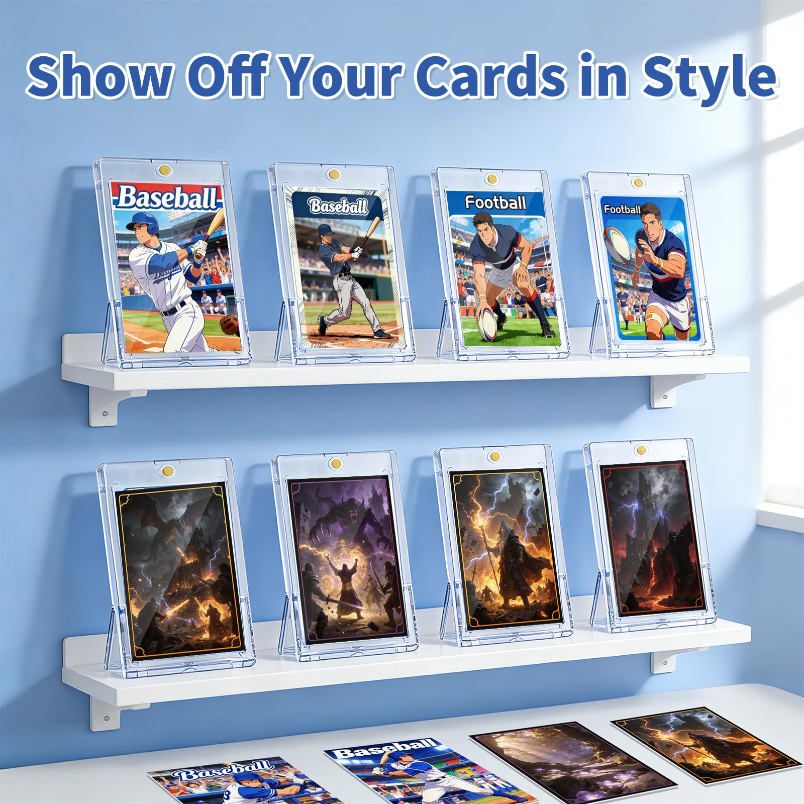 5 Pack Magnetic Card Holder with Kickstand, 35pt Single Card Holder Touch, U-V Protection, Built-in Display Stand, Fit for Baseball, Game, Sports Cards