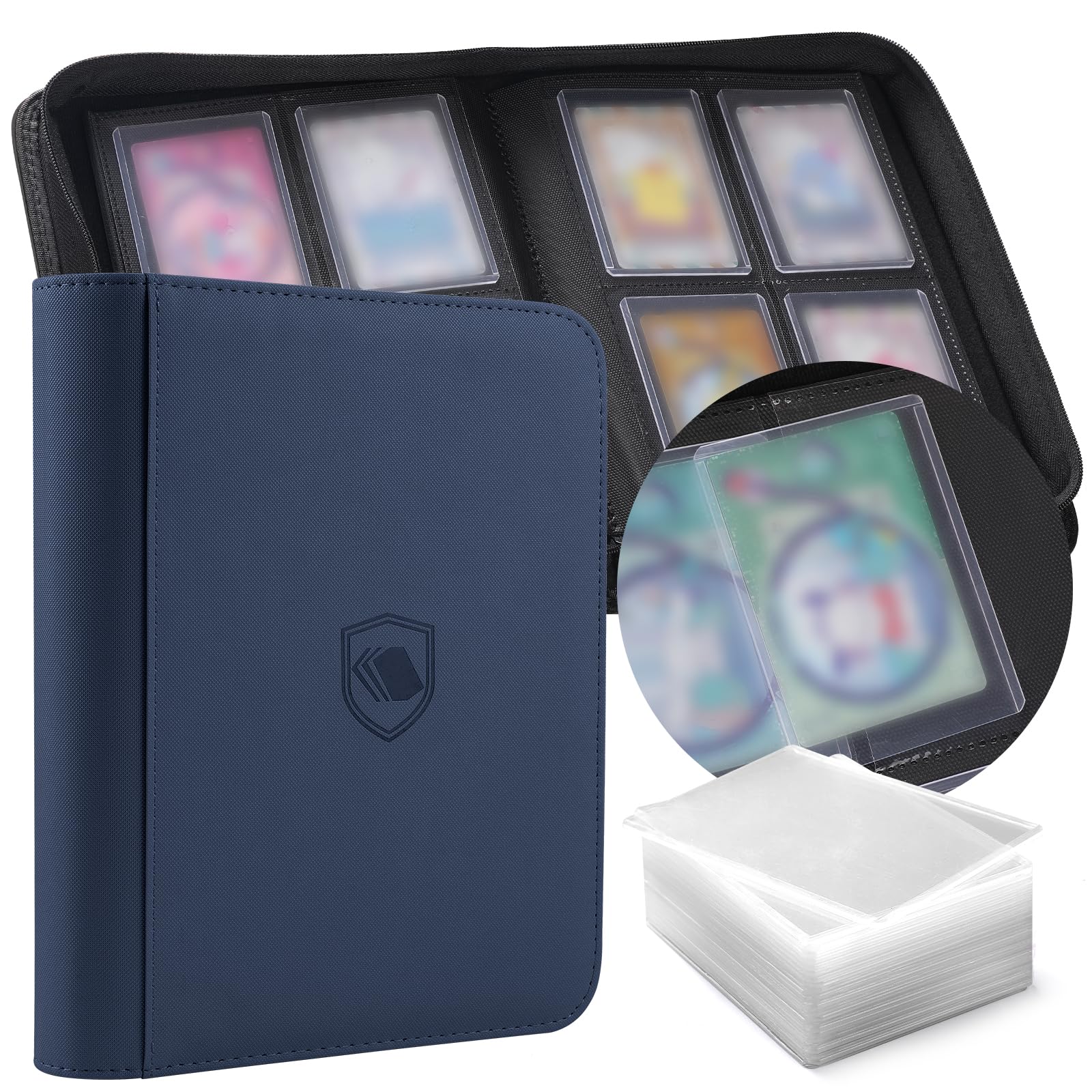 Toploader Binder, Holds 360 Toploader, 100 Toploaders INCLUDED, 9-Pocket PU Cover Top Loader Binder for 3" x 4" Rigid Toploaders, Ringless Double-Sided Toploader Card Binder for TCG, Sport Cards
