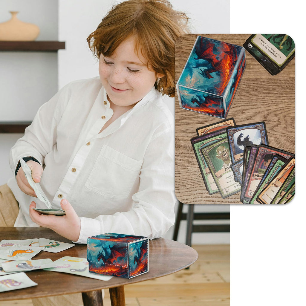 Strong Magnet Case Mtg Deck Box Tcg Up to 200 Cards Creative Pattern Trading Card Storage Box for Collectible Card Games, Black And White Koi