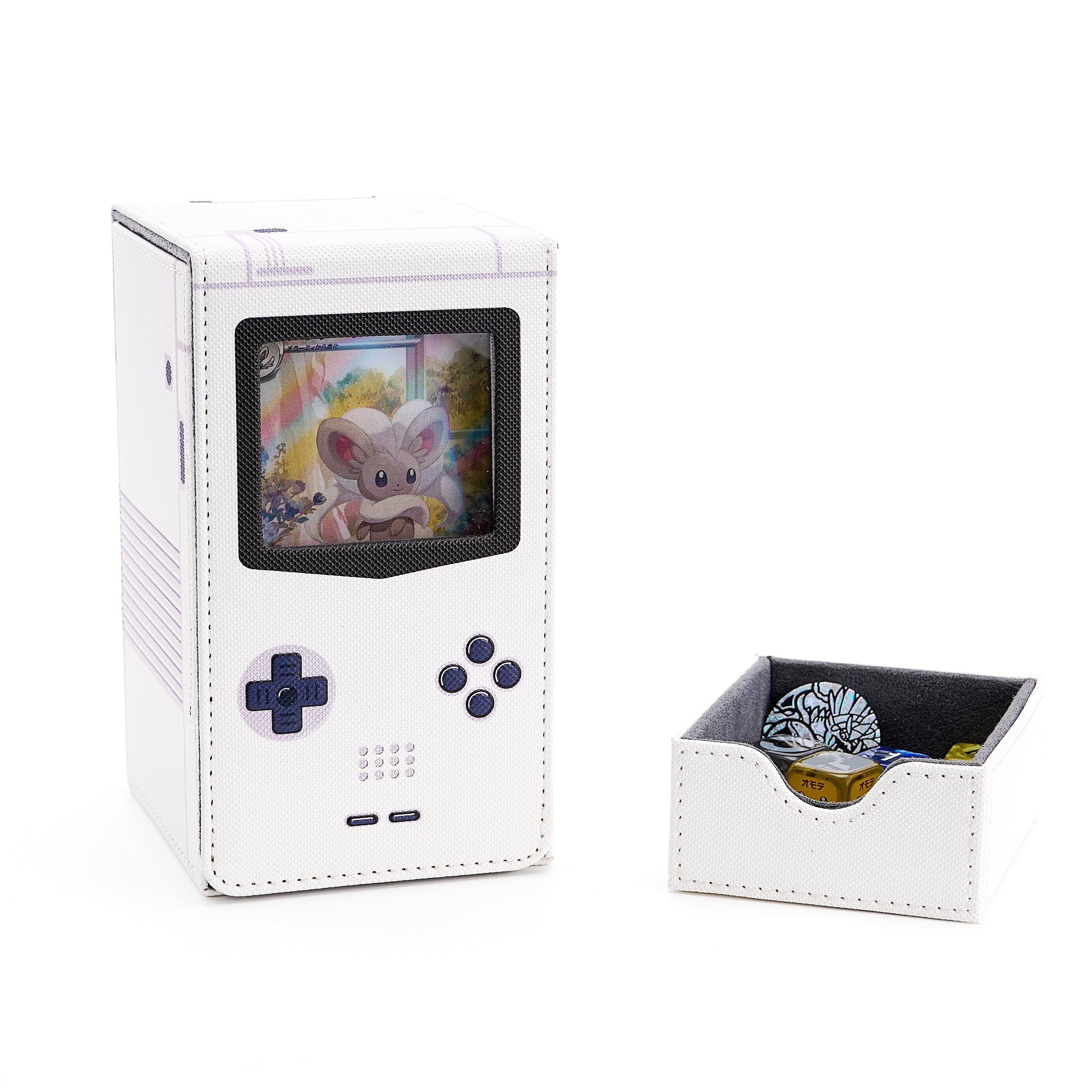 Venssu Retro Gaming Console MTG Deck Box with Dice Tray, Card Deck Case with Commander Display, PU Leather Card Storage Box Fit 120 Single Sleeved Cards, Compatible with TCG/PTCG (Blue)