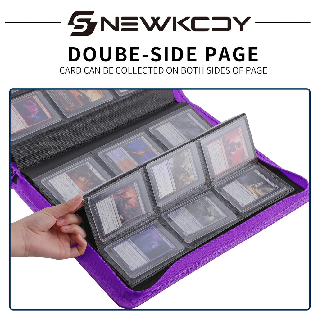 Snekdy Top loader Binder, 9 Pockets Top Loader，Holds 360 Top Loaders cards, Card binder with Sleeves for card in 3 x 4 inches color smooth Zipper PU Leather (Black)