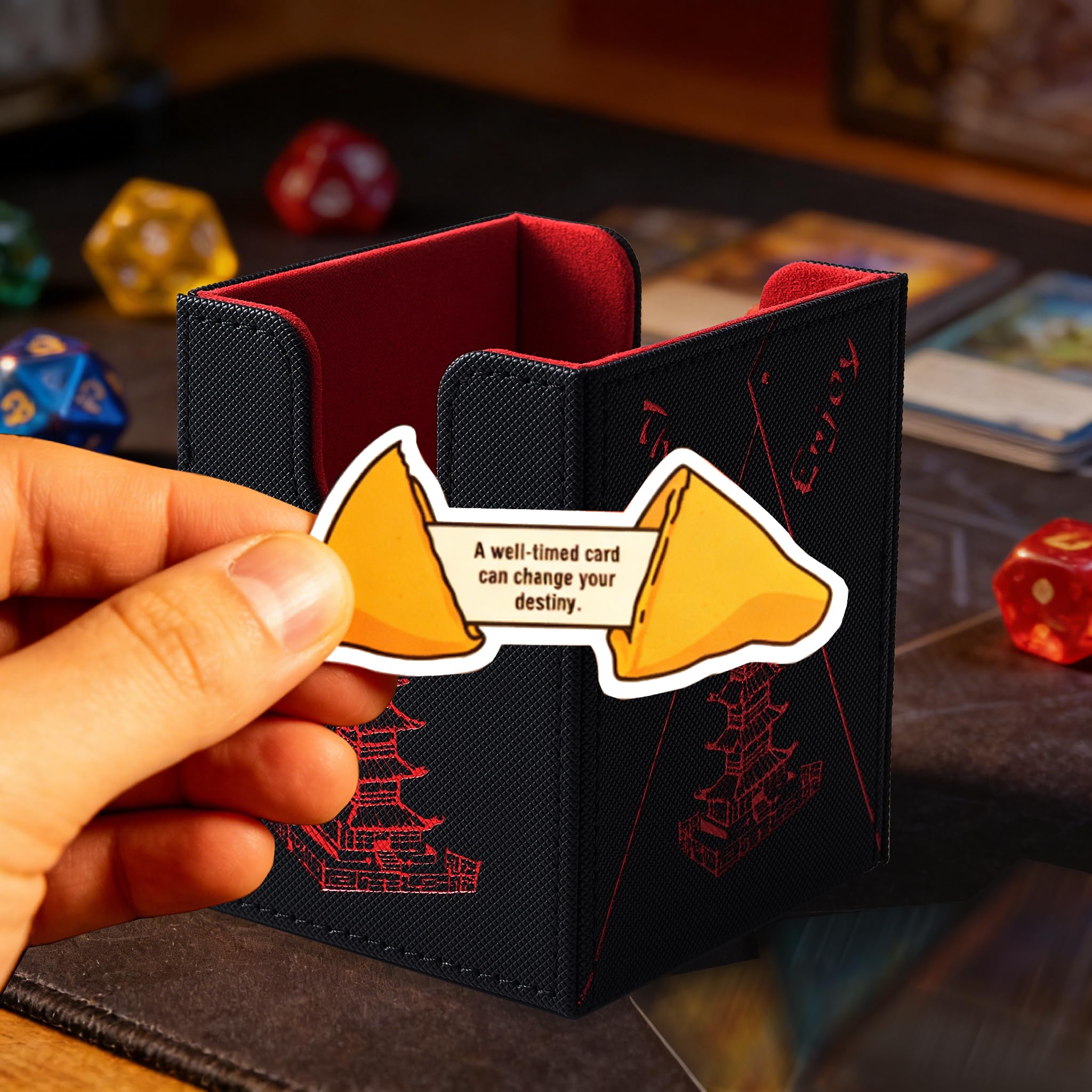 Venssu Chinese Takeout MTG Commander Deck Box, Fits TCG Cards (Black&Red) | Holds 130 Single/100 Double-Sleeved Cards, Fit MTG/PTCG/OPTCG Cards, Strong Magnet, PU Leather, With 2 Dividers