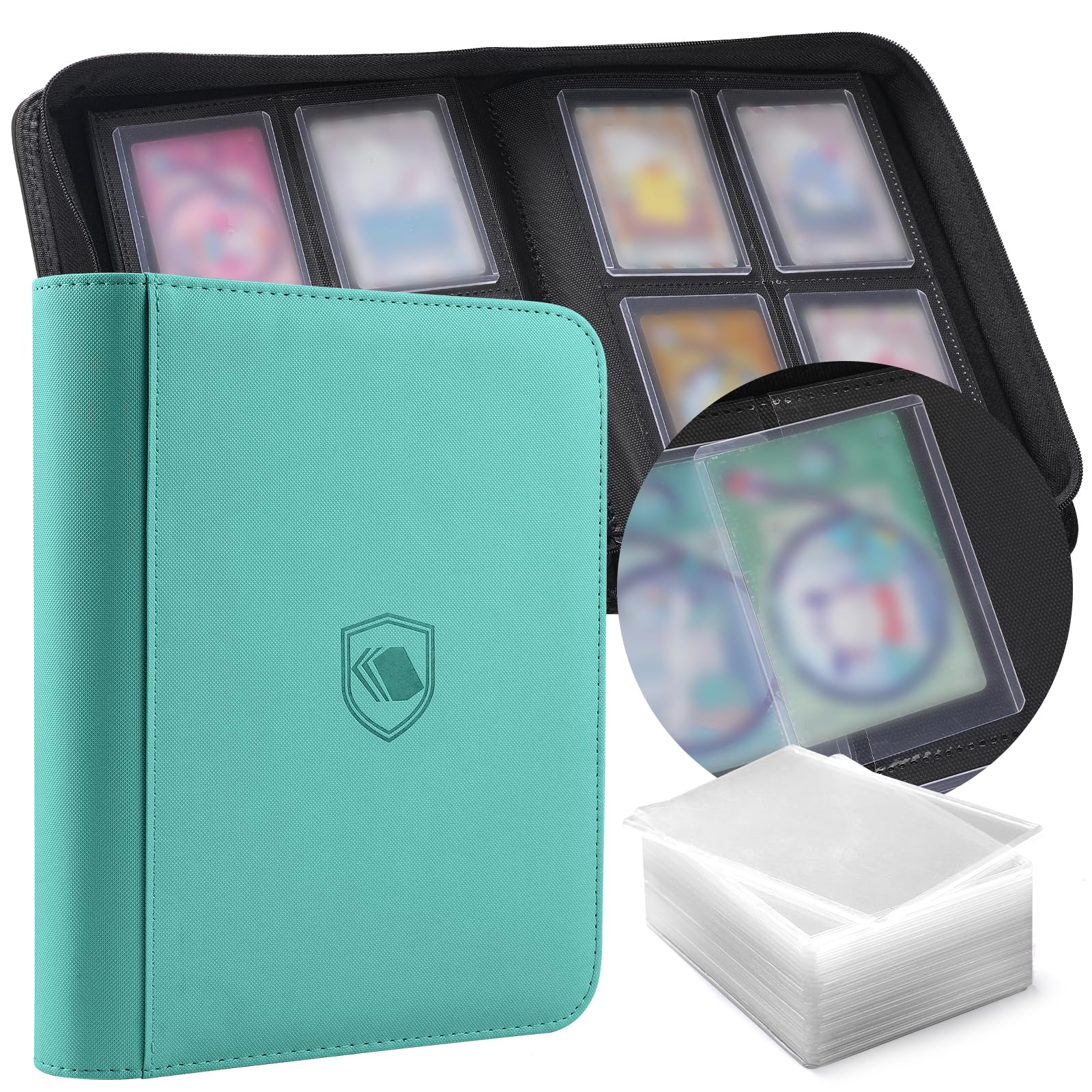 Toploader Binder, Holds 360 Toploader, 100 Toploaders INCLUDED, 9-Pocket PU Cover Top Loader Binder for 3" x 4" Rigid Toploaders, Ringless Double-Sided Toploader Card Binder for TCG, Sport Cards
