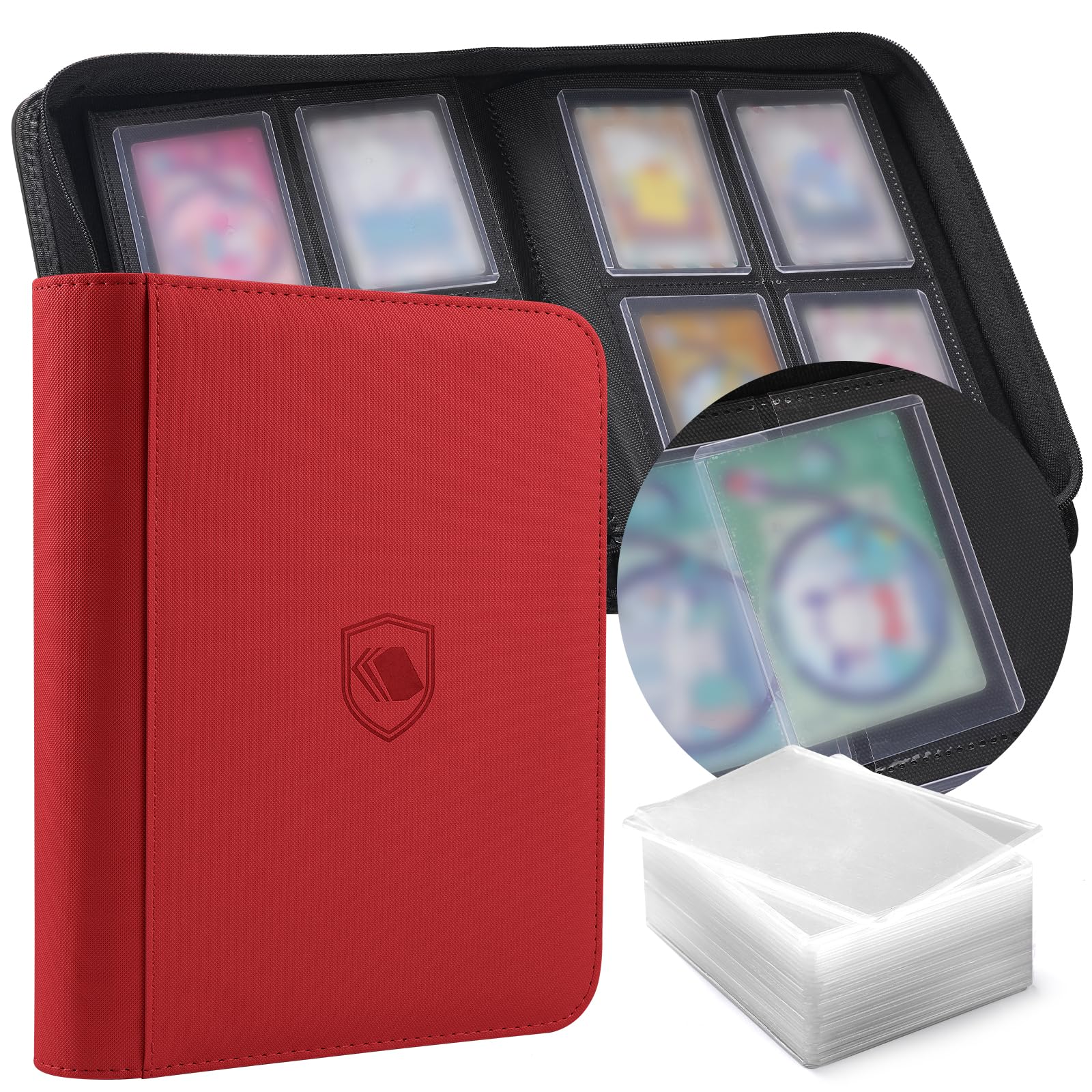 Toploader Binder, Holds 360 Toploader, 100 Toploaders INCLUDED, 9-Pocket PU Cover Top Loader Binder for 3" x 4" Rigid Toploaders, Ringless Double-Sided Toploader Card Binder for TCG, Sport Cards