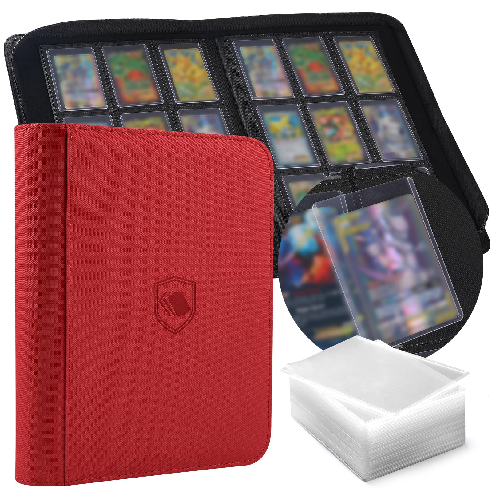 Toploader Binder, Holds 360 Toploader, 100 Toploaders INCLUDED, 9-Pocket PU Cover Top Loader Binder for 3" x 4" Rigid Toploaders, Ringless Double-Sided Toploader Card Binder for TCG, Sport Cards