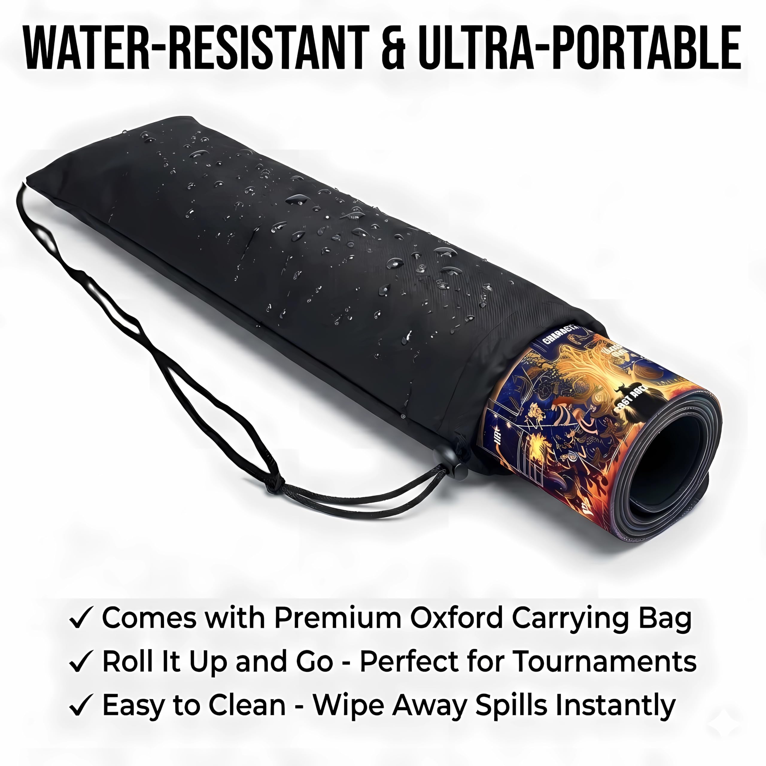 Single-Player TCG Playmat with Zones Compatible with One Piece Card Game, Bonus Power Counter Dice & Storage Bag Included 24x14 Inches, Non-Slip Rubber Trading Card Game Mat (Fiery Showdown)
