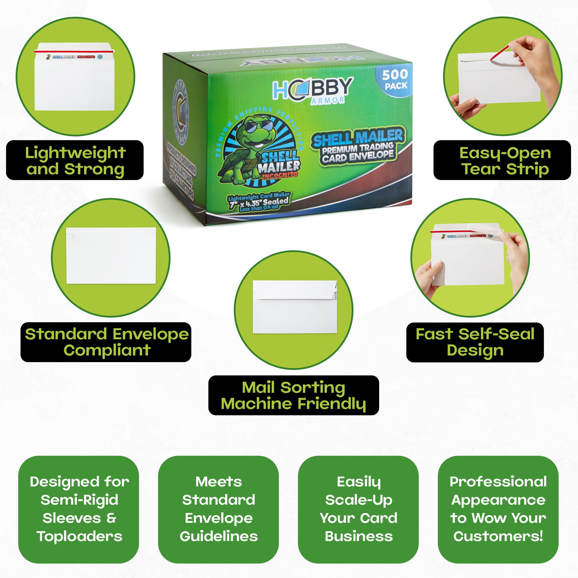 100 Pack Shell Mailer Incognito Trading Card Envelopes by Hobby Armor, 7" x 4.35" Trading Card Mailers for Shipping, Perfect Size Shipping Envelope for Mailing Cards in Semi-Rigid Holders & Toploaders
