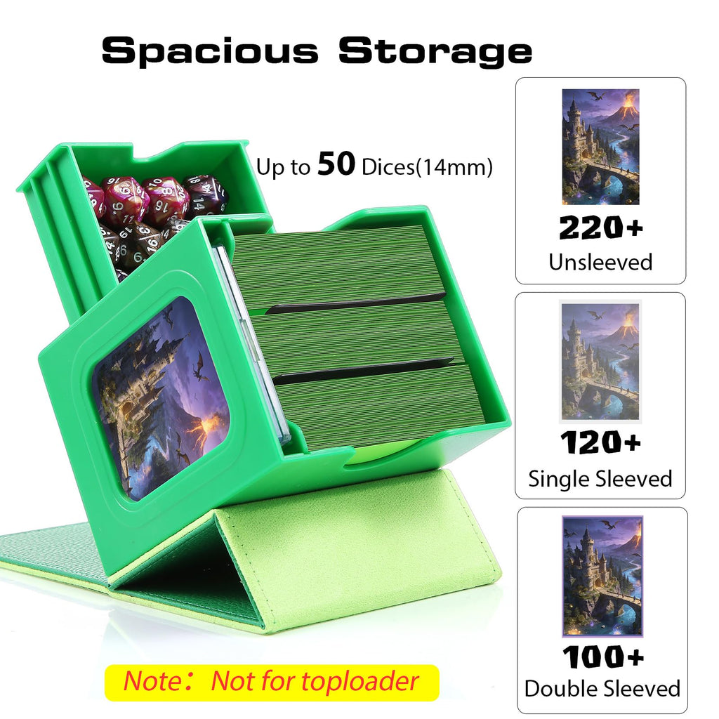 Patented MTG Commander DekBox, 100+ Double Sleeved Card Storage Box with Dice Tray, 35pt Card Holder & 2 Dividers - Magnetic Deck Case for TCG/CCG/Magic/Sports Cards, Black