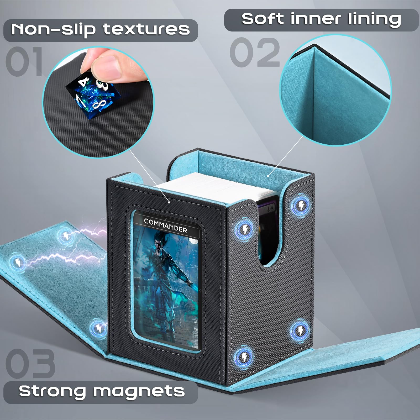 ZLCA MTG Deck Box with Commander Window Display, Commander Deck Box Holds 100 Double-Sleeved Cards Suitable for Magic the Gathering/TCG/CCG/PTCG/EDH/Sport Cards (Black)