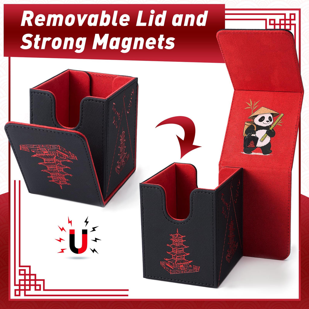 Venssu Chinese Takeout MTG Commander Deck Box, Fits TCG Cards (Black&Red) | Holds 130 Single/100 Double-Sleeved Cards, Fit MTG/PTCG/OPTCG Cards, Strong Magnet, PU Leather, With 2 Dividers
