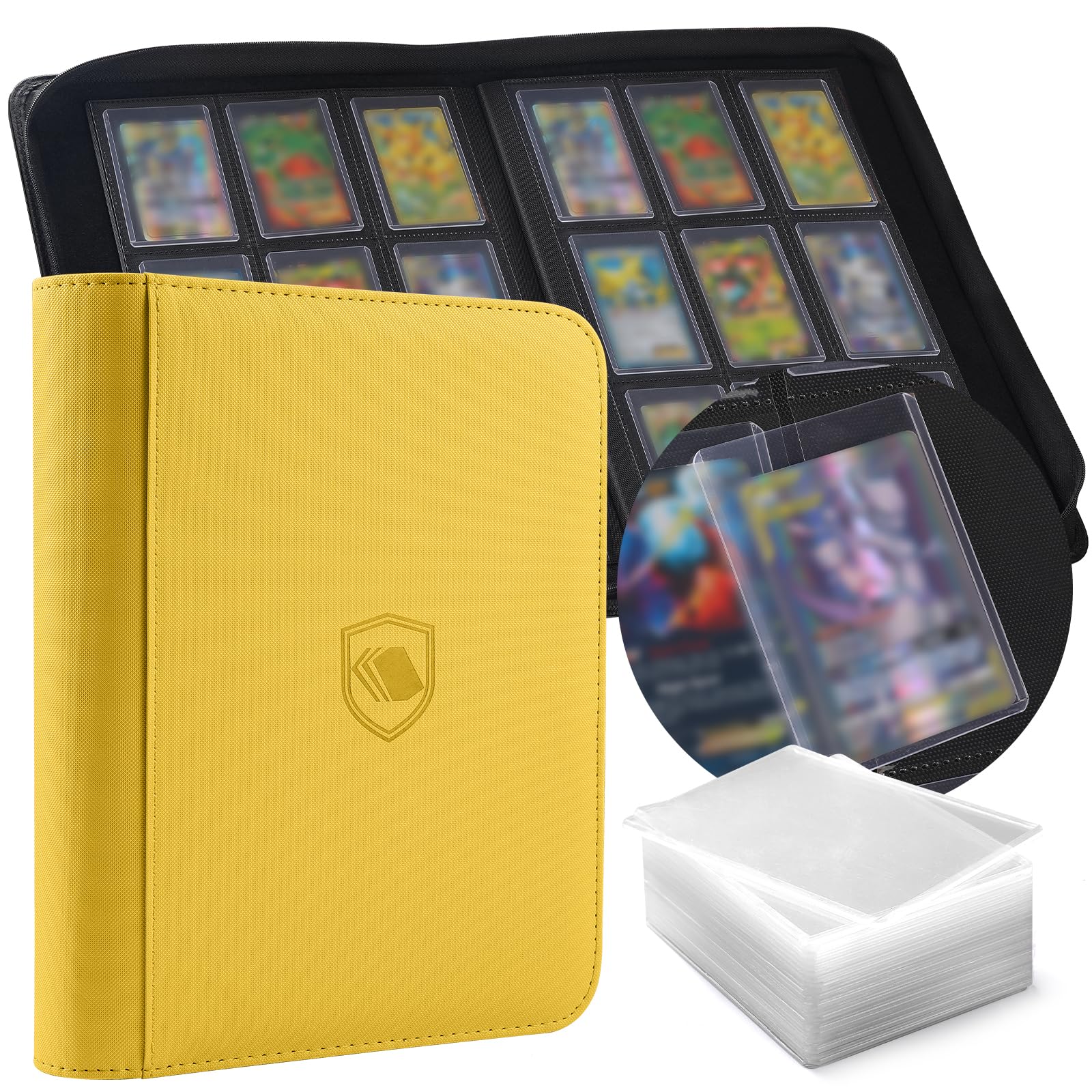 Toploader Binder, Holds 360 Toploader, 100 Toploaders INCLUDED, 9-Pocket PU Cover Top Loader Binder for 3" x 4" Rigid Toploaders, Ringless Double-Sided Toploader Card Binder for TCG, Sport Cards