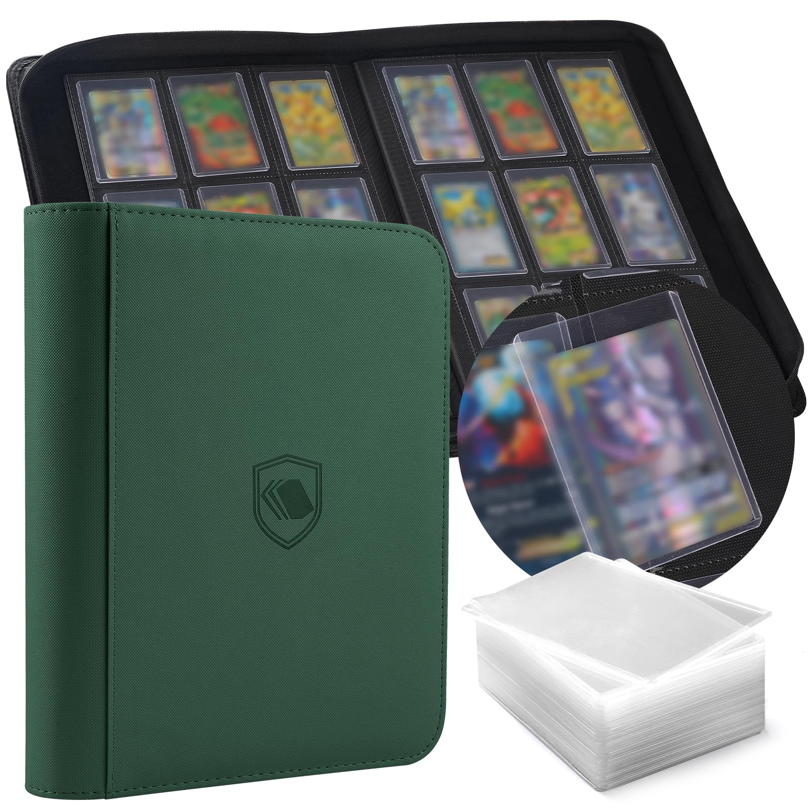 Toploader Binder, Holds 360 Toploader, 100 Toploaders INCLUDED, 9-Pocket PU Cover Top Loader Binder for 3" x 4" Rigid Toploaders, Ringless Double-Sided Toploader Card Binder for TCG, Sport Cards