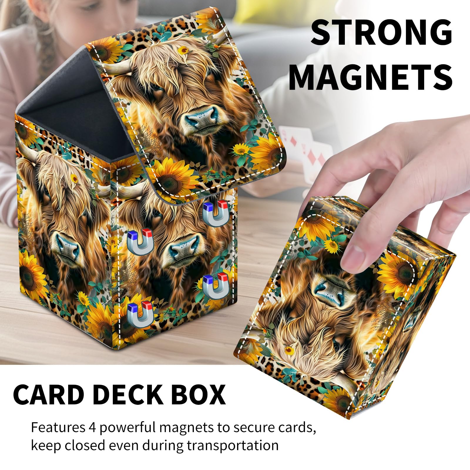 Card Deck Box for MTG Trading Cards, Magic Card Box Can Hold 110+ Single Sleeved Cards, Waterproof PU Leather Material, Strong Magnetic Buckle Card Set Box Suitable for TCG CCG, Astronaut Dinosaur