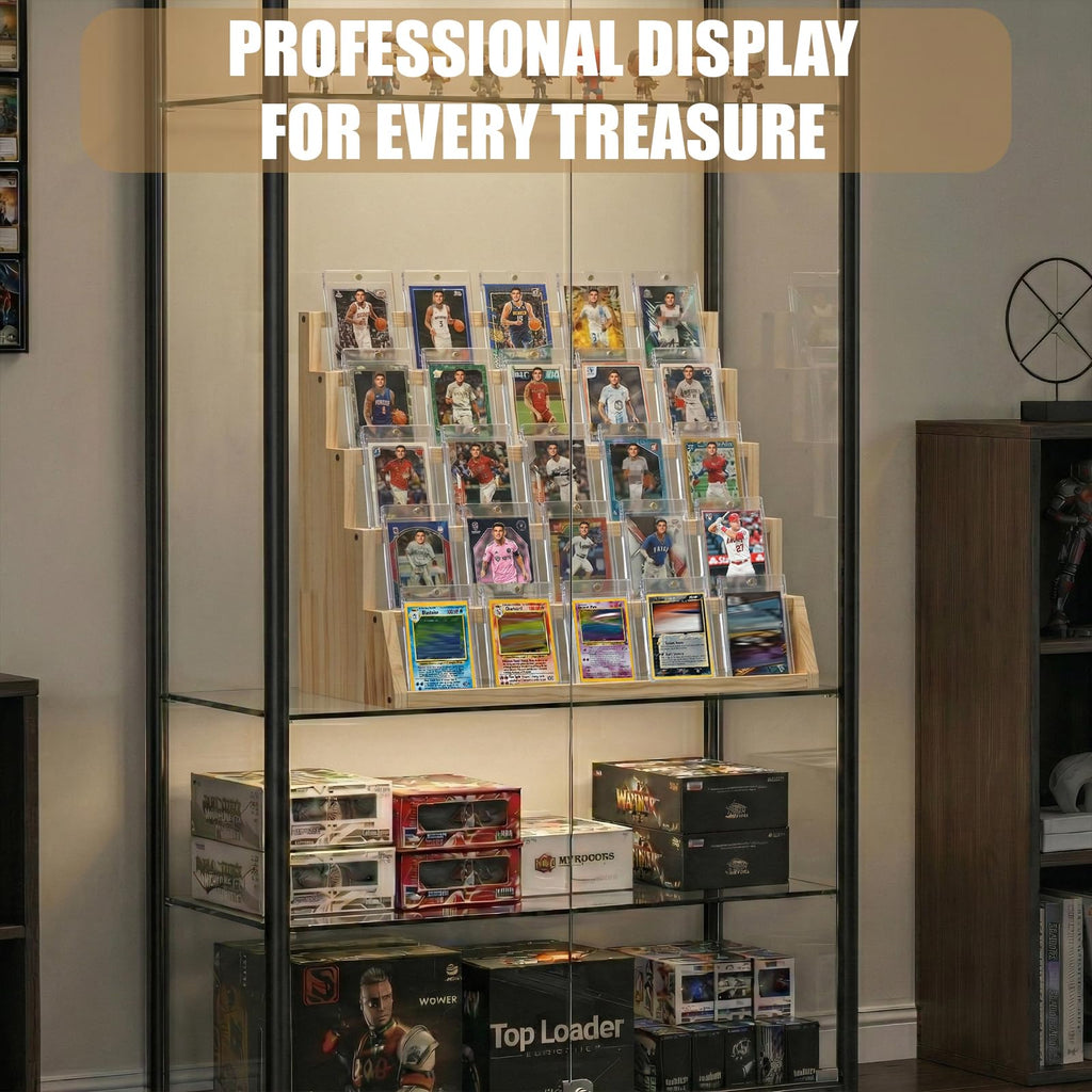 5 Tier Wooden Card Display Stand – Vertical Card Holder Display for Trading Cards, Game Cards, Sports Cards, Graded PSA/BGS/SGC, Baseball, Basketball&Football(Soccer) Card Stand, Desk & Shelf Organize,Black