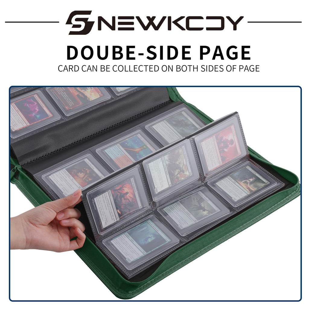 Snekdy Top loader Binder, 9 Pockets Top Loader，Holds 360 Top Loaders cards, Card binder with Sleeves for card in 3 x 4 inches color smooth Zipper PU Leather (Black)