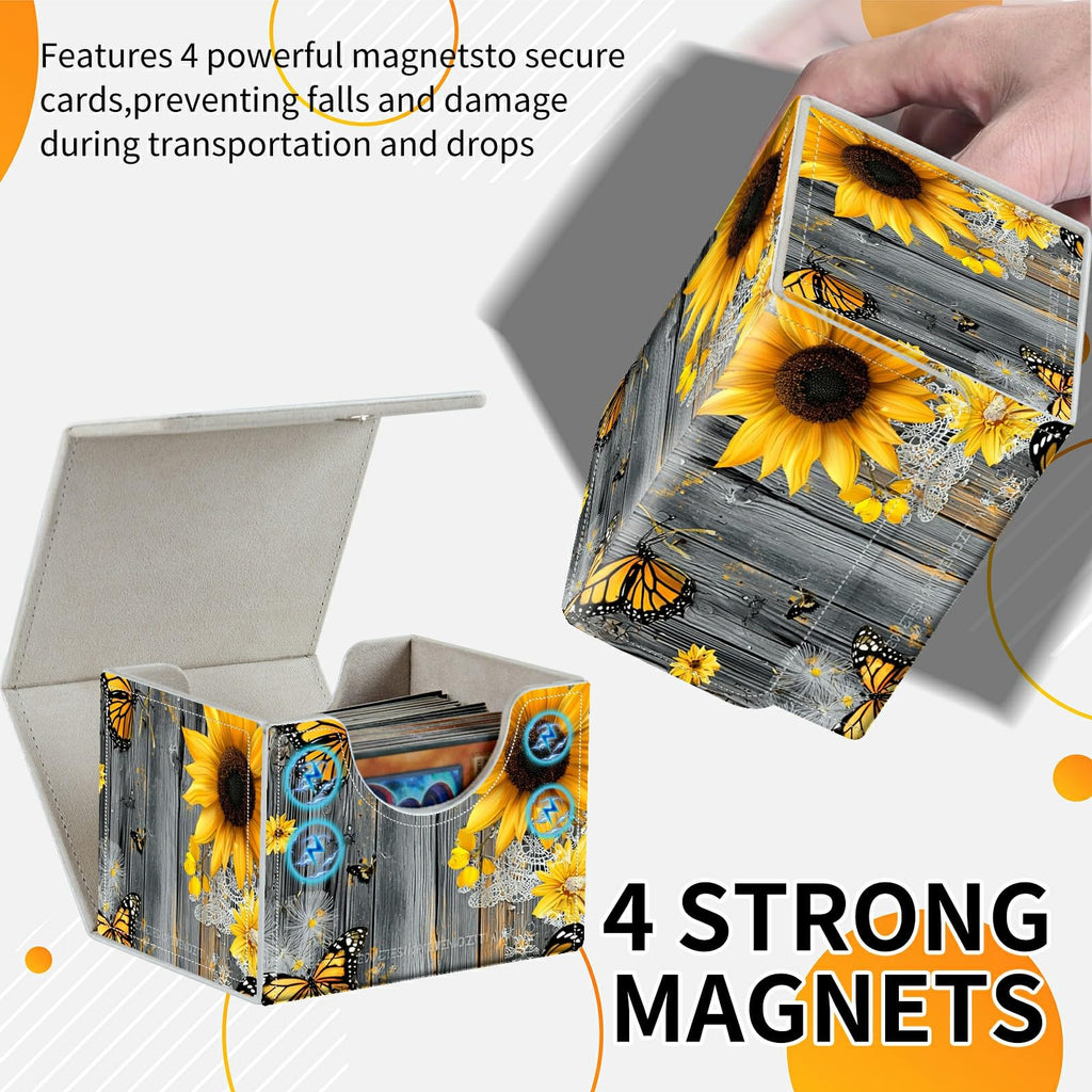 Card Deck Box Trading Cards Storage Box with Strong Magnet Premium Case Commander Deck Storage Cover for TCG CCG Magic Cards,Cat Face With Stars