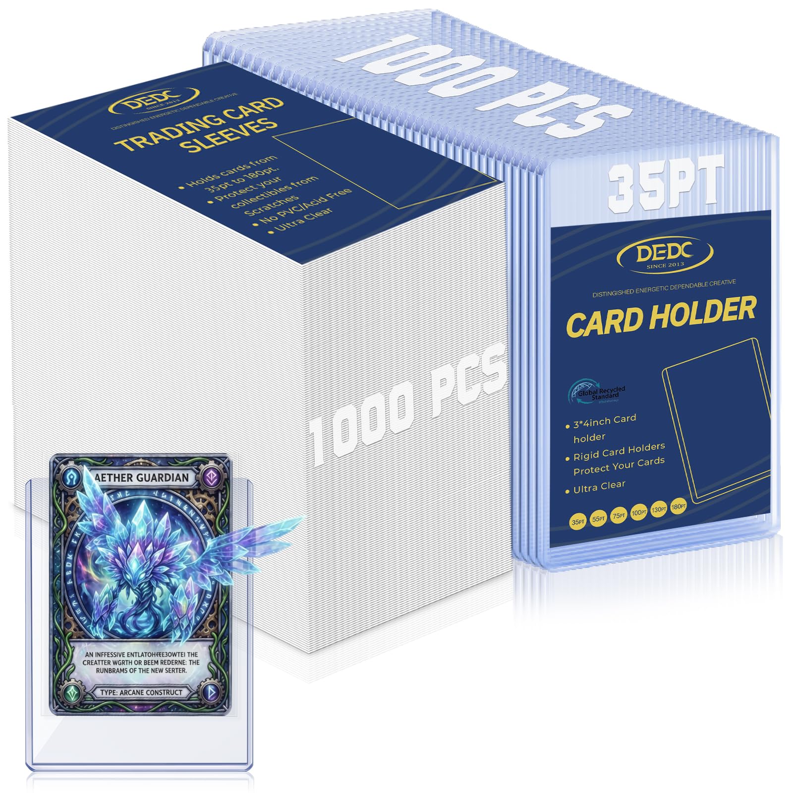 DEDC 200 Top Loader Thick Card Load Holder Storage for Trading Cards Sports Soft Penny Sleeves Hard Plastic 35 Point Protective 3" x 4" Toploaders Rigid Memorabilia Collectibles