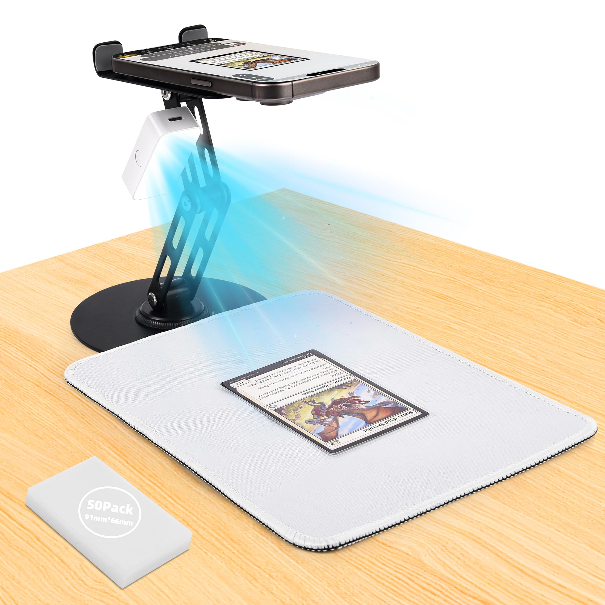 Card Scanner for Trading Cards–MTG & TCG Card Scanner Stand with Magnetic LED Light,Foldable Phone Holder for Scanning,Cards Quickly Scan and Price Check,Available for ManaBox