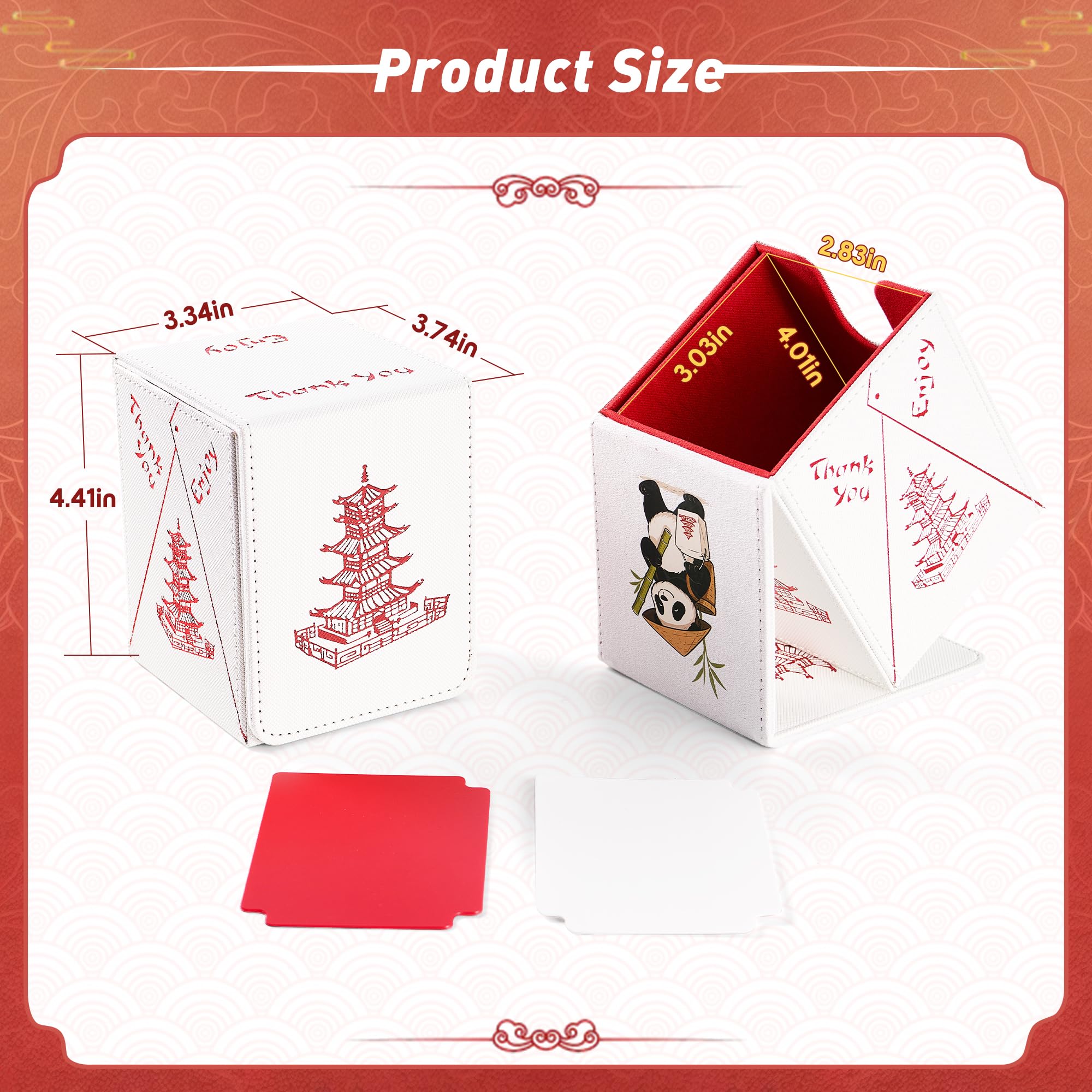 Venssu Chinese Takeout Deck Box with Commander Display, MTG Deck Case Fits 100 Double Sleeved Cards / 35+ Toploaders, Fake Leather Storage Box Compatible with TCG/PTCG Cards（White and Red）