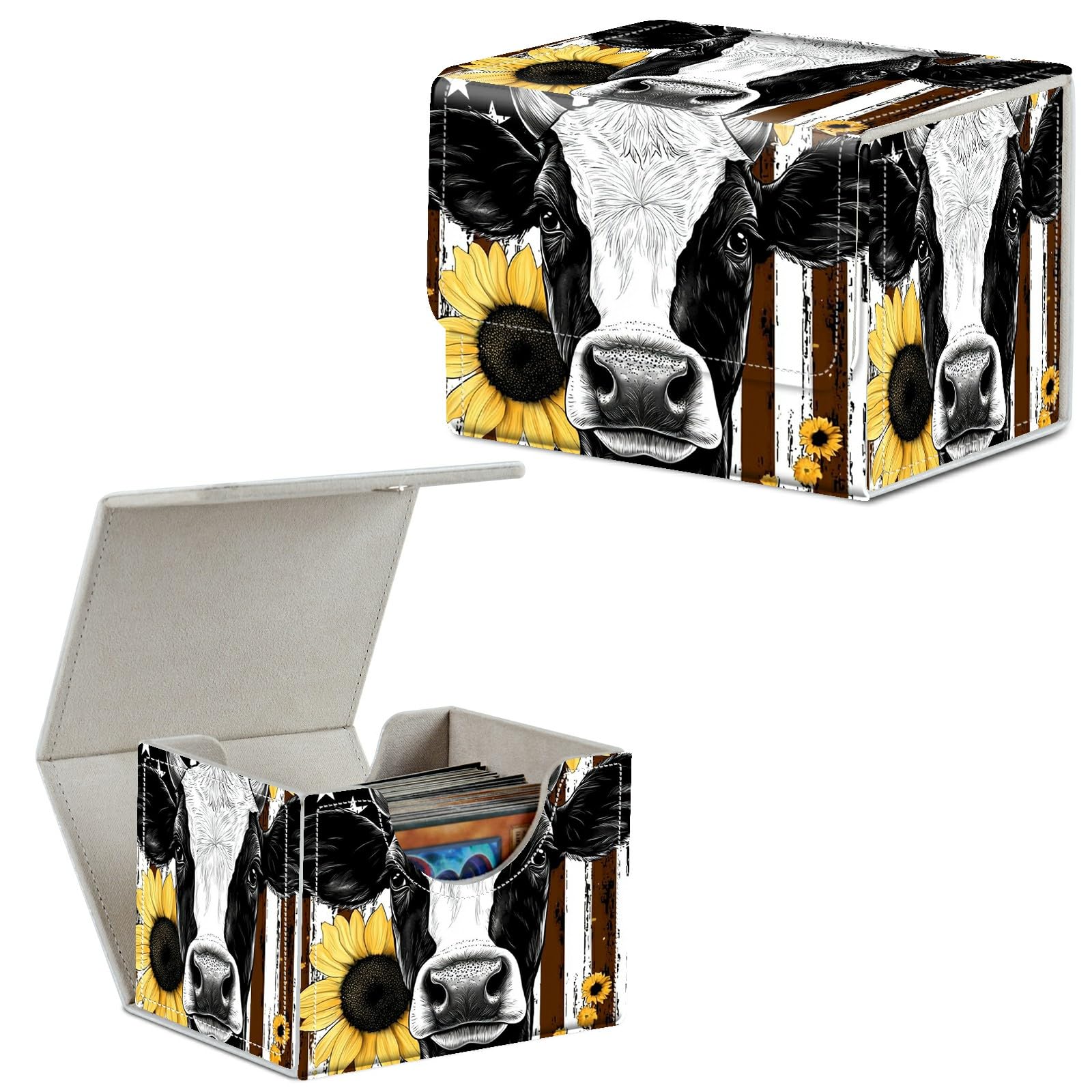 Card Deck Box Trading Cards Storage Box with Strong Magnet Premium Case Commander Deck Storage Cover for TCG CCG Magic Cards,Cat Face With Stars