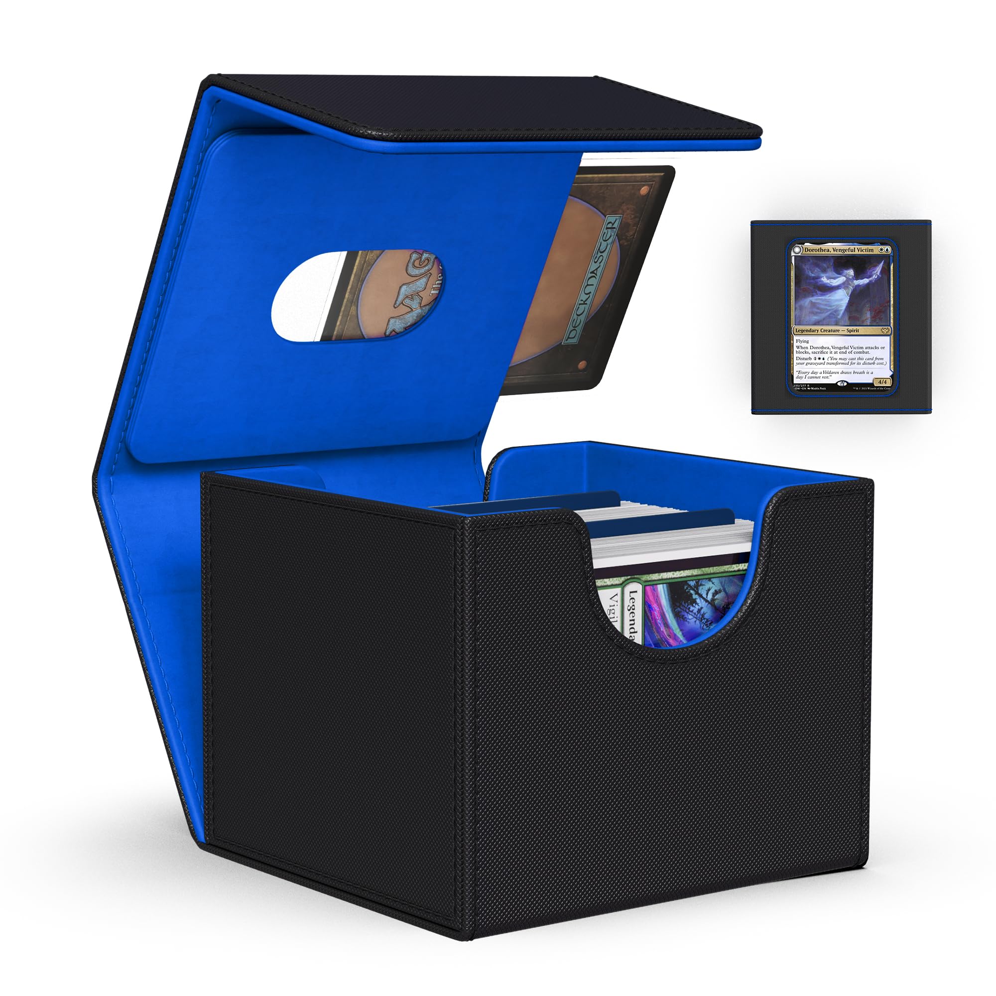 ZLCA MTG Deck Box with Commander Window Display, Commander Deck Box Holds 100 Double-Sleeved Cards Suitable for Magic the Gathering/TCG/CCG/PTCG/EDH/Sport Cards (Black)