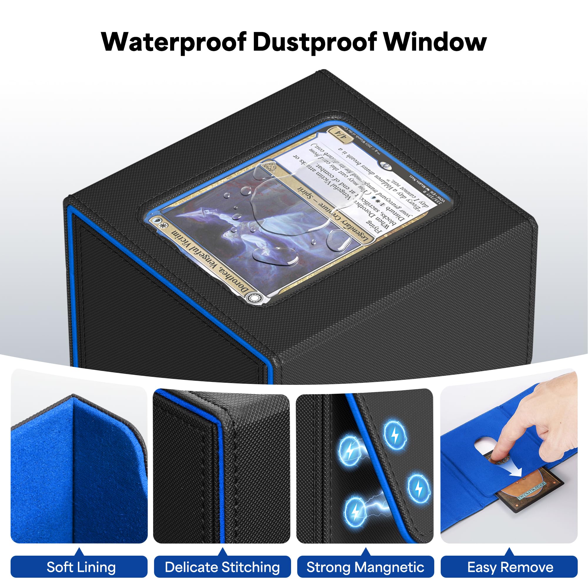 ZLCA MTG Deck Box with Commander Window Display, Commander Deck Box Holds 100 Double-Sleeved Cards Suitable for Magic the Gathering/TCG/CCG/PTCG/EDH/Sport Cards (Black)