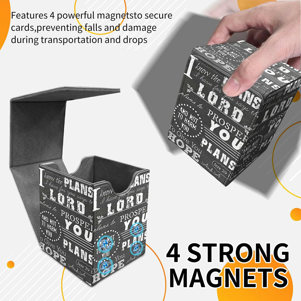 Card Deck Box Trading Cards Storage Box with Strong Magnet Premium Case Commander Deck Storage Cover for TCG CCG Magic Cards,Cat Face With Stars