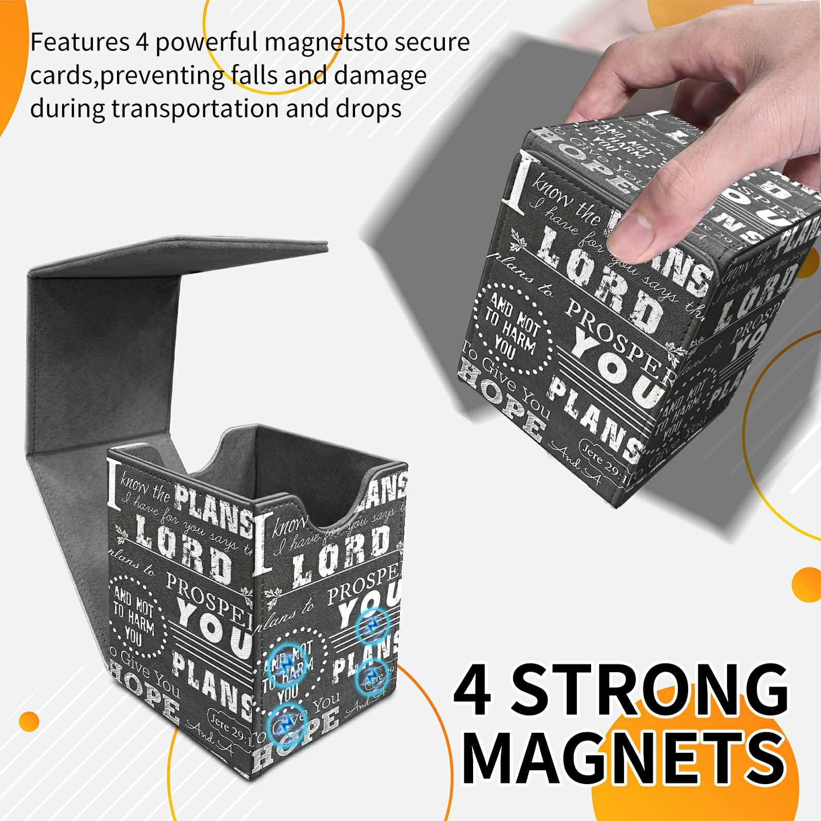 Card Deck Box Trading Cards Storage Box with Strong Magnet Premium Case Commander Deck Storage Cover for TCG CCG Magic Cards,Cat Face With Stars