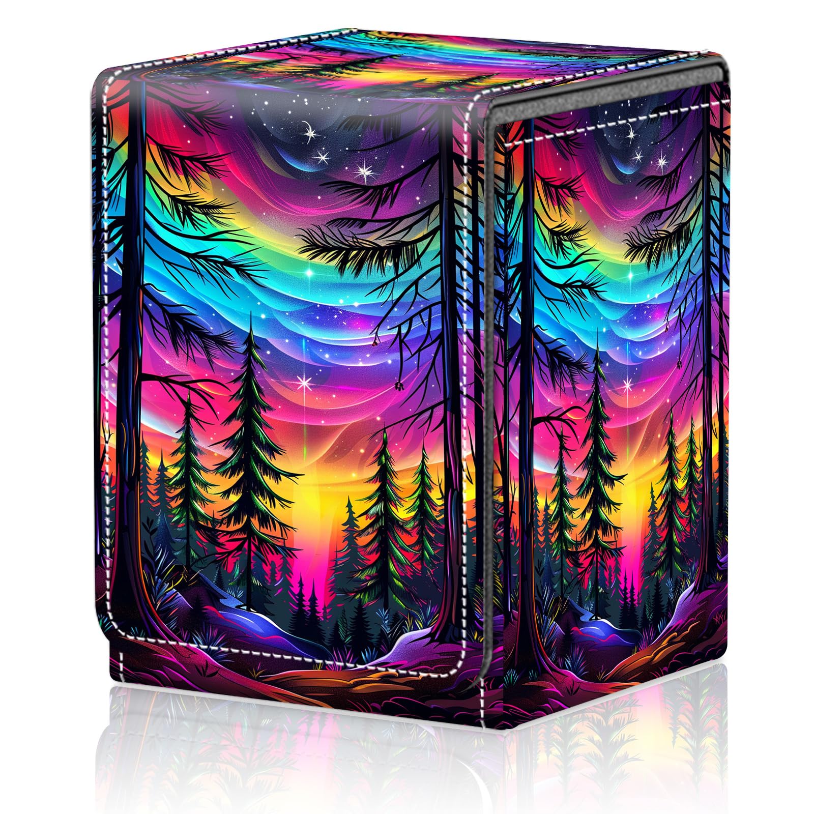 Card Deck Box for MTG Trading Cards, Magic Card Box Can Hold 110+ Single Sleeved Cards, Waterproof PU Leather Material, Strong Magnetic Buckle Card Set Box Suitable for TCG CCG, Astronaut Dinosaur