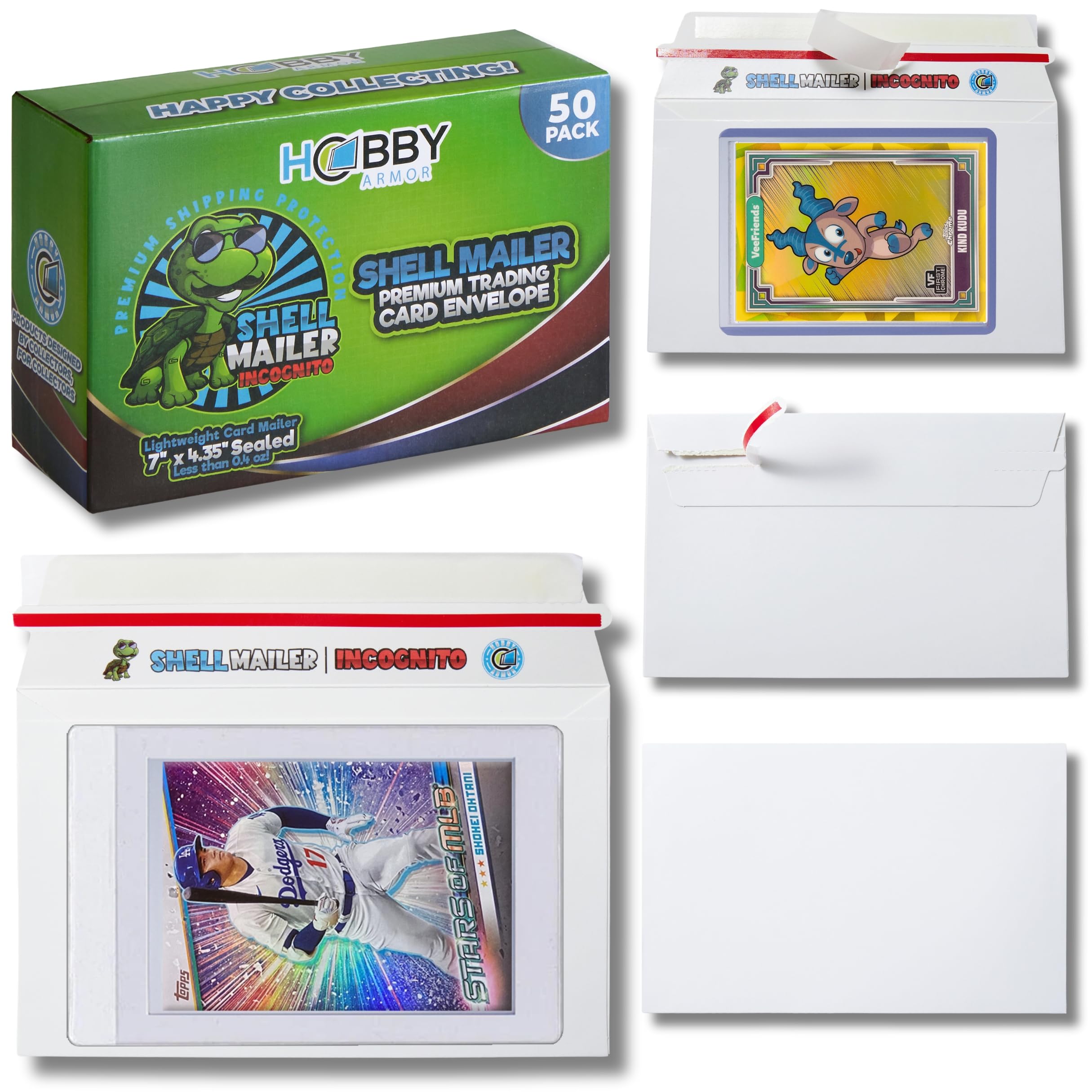 100 Pack Shell Mailer Incognito Trading Card Envelopes by Hobby Armor, 7" x 4.35" Trading Card Mailers for Shipping, Perfect Size Shipping Envelope for Mailing Cards in Semi-Rigid Holders & Toploaders