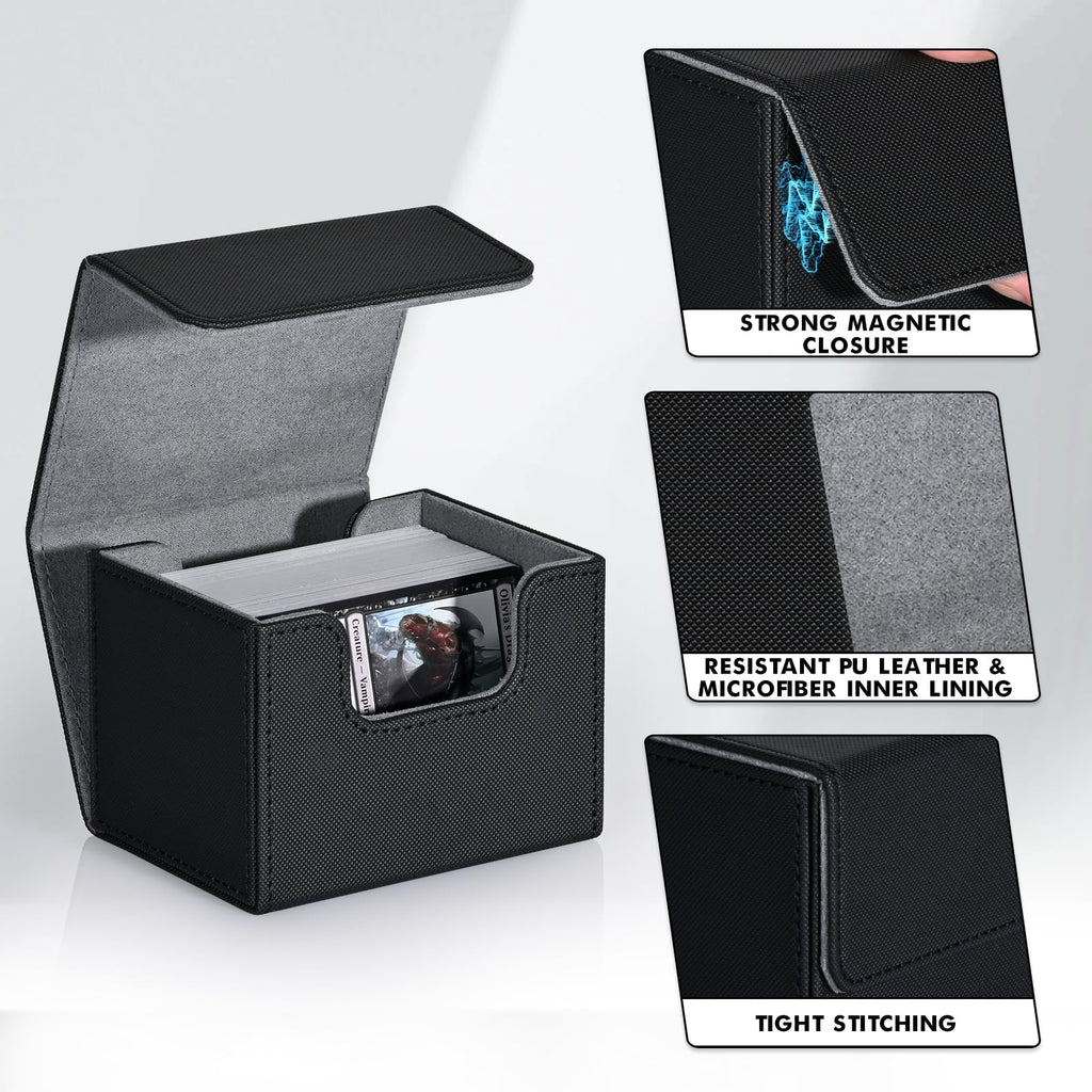 ZLCA MTG Deck Box with Commander Window Display, Commander Deck Box Holds 100 Double-Sleeved Cards Suitable for Magic the Gathering/TCG/CCG/PTCG/EDH/Sport Cards (Black)
