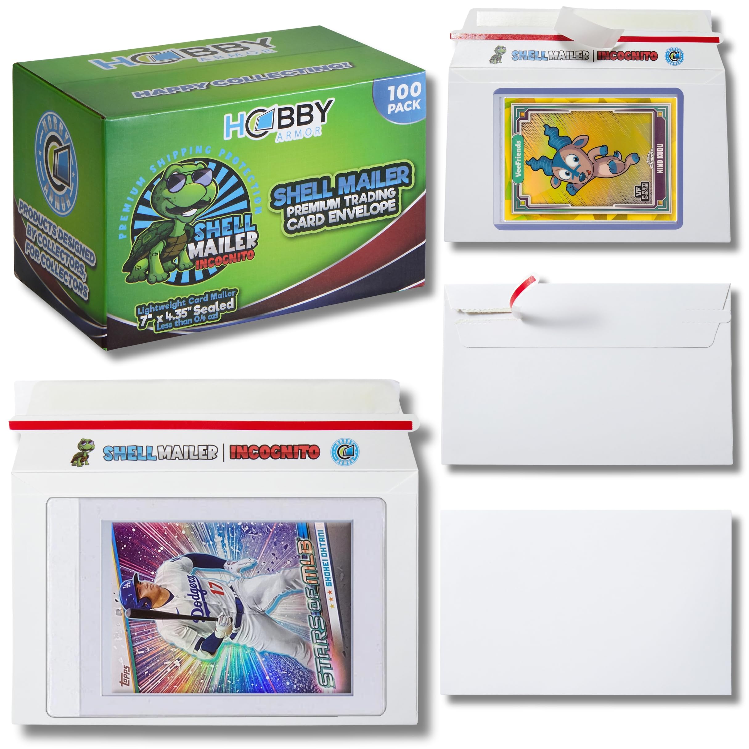 100 Pack Shell Mailer Incognito Trading Card Envelopes by Hobby Armor, 7" x 4.35" Trading Card Mailers for Shipping, Perfect Size Shipping Envelope for Mailing Cards in Semi-Rigid Holders & Toploaders