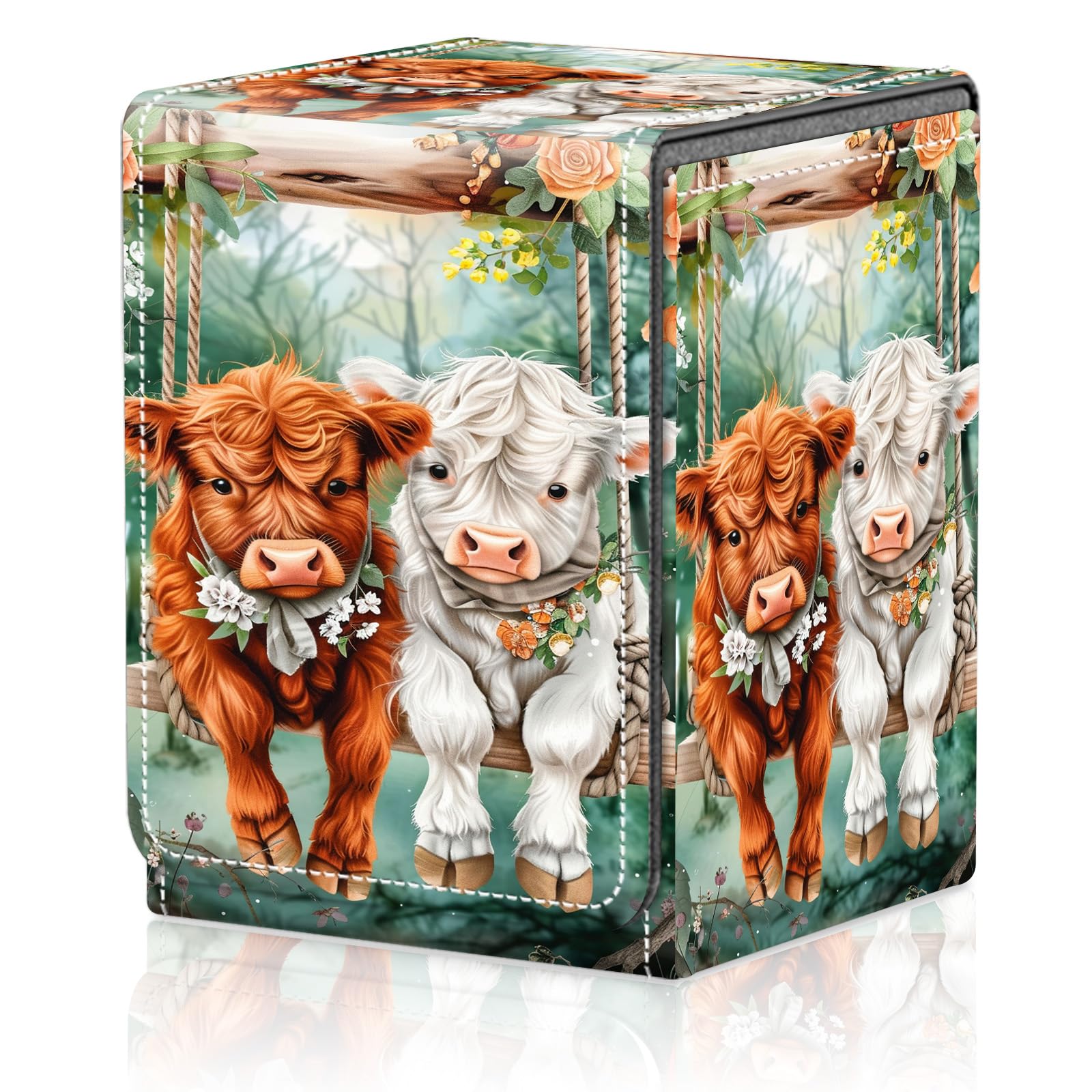 Card Deck Box for MTG Trading Cards, Magic Card Box Can Hold 110+ Single Sleeved Cards, Waterproof PU Leather Material, Strong Magnetic Buckle Card Set Box Suitable for TCG CCG, Astronaut Dinosaur
