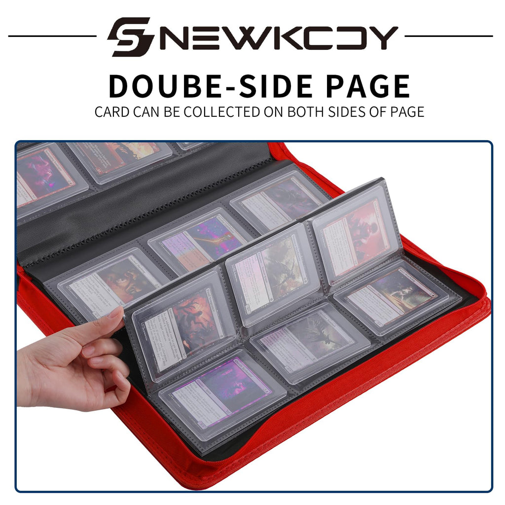 Snekdy Top loader Binder, 9 Pockets Top Loader，Holds 360 Top Loaders cards, Card binder with Sleeves for card in 3 x 4 inches color smooth Zipper PU Leather (Black)
