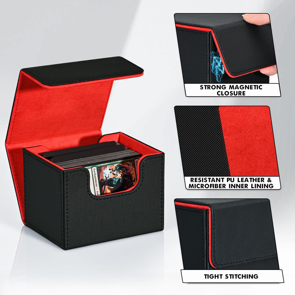 ZLCA MTG Deck Box with Commander Window Display, Commander Deck Box Holds 100 Double-Sleeved Cards Suitable for Magic the Gathering/TCG/CCG/PTCG/EDH/Sport Cards (Black)
