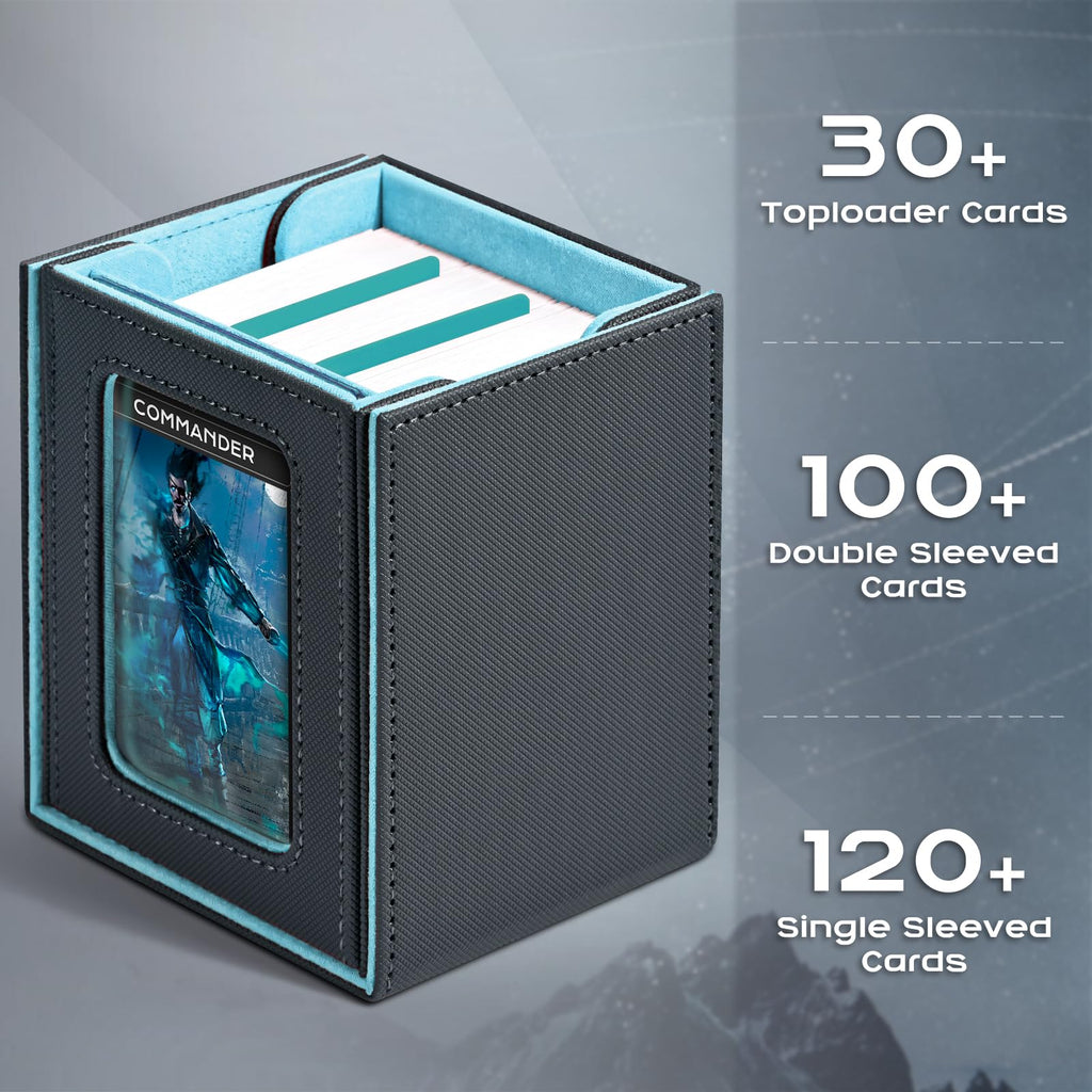 ZLCA MTG Deck Box with Commander Window Display, Commander Deck Box Holds 100 Double-Sleeved Cards Suitable for Magic the Gathering/TCG/CCG/PTCG/EDH/Sport Cards (Black)