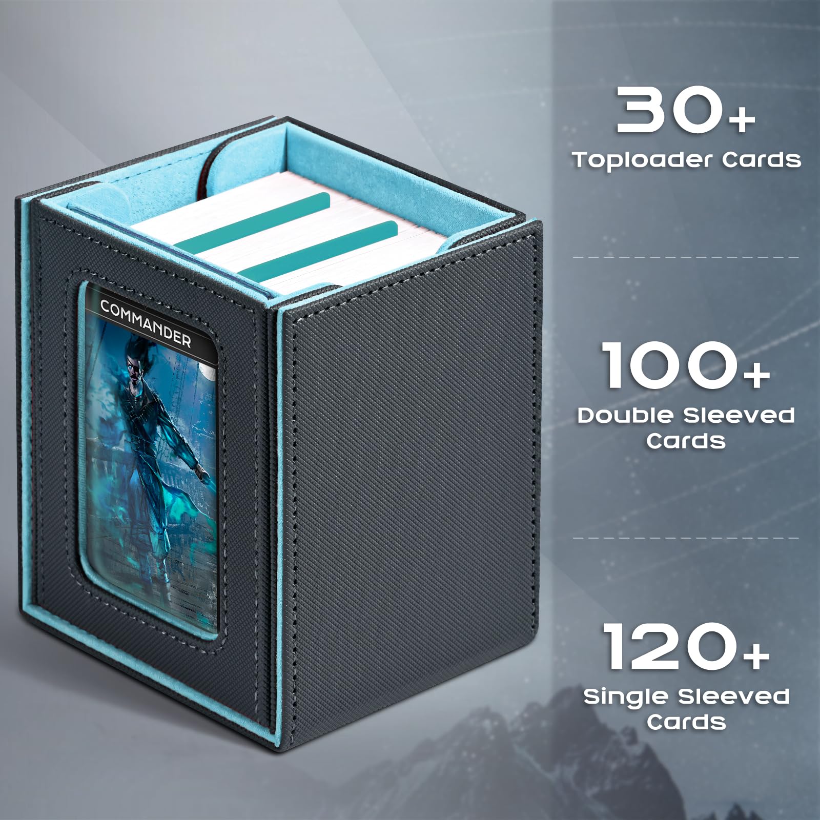 ZLCA MTG Deck Box with Commander Window Display, Commander Deck Box Holds 100 Double-Sleeved Cards Suitable for Magic the Gathering/TCG/CCG/PTCG/EDH/Sport Cards (Black)