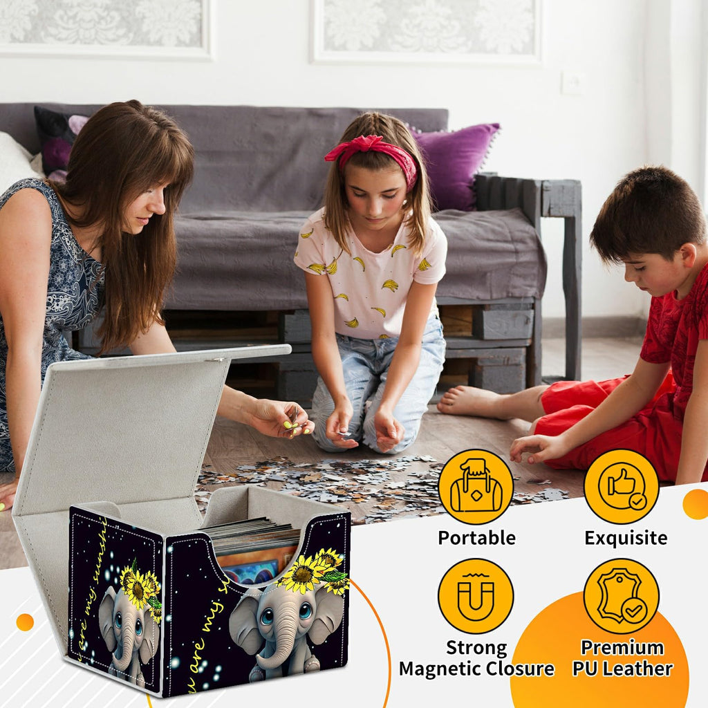 Card Deck Box Trading Cards Storage Box with Strong Magnet Premium Case Commander Deck Storage Cover for TCG CCG Magic Cards,Cat Face With Stars
