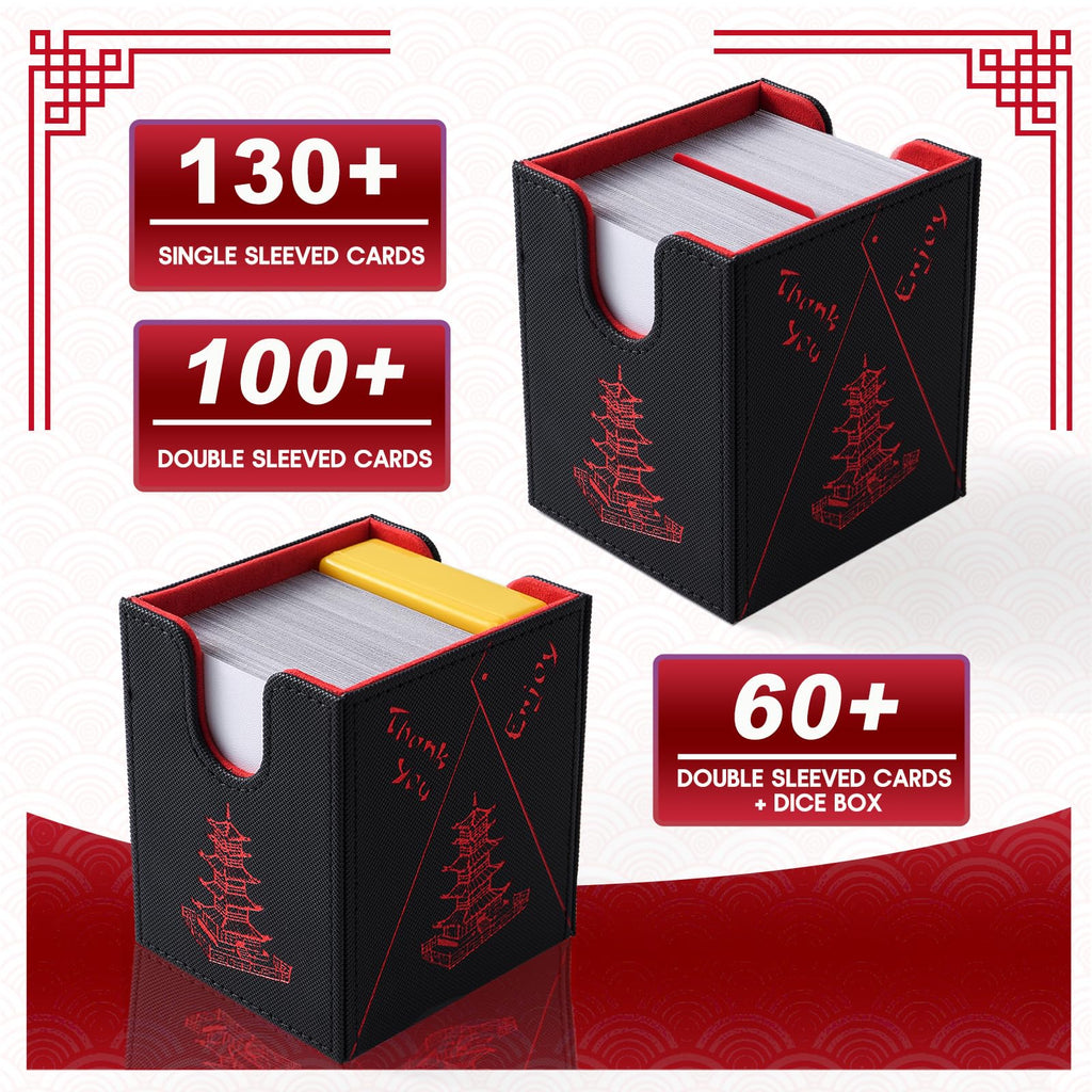 Venssu Chinese Takeout MTG Commander Deck Box, Fits TCG Cards (Black&Red) | Holds 130 Single/100 Double-Sleeved Cards, Fit MTG/PTCG/OPTCG Cards, Strong Magnet, PU Leather, With 2 Dividers