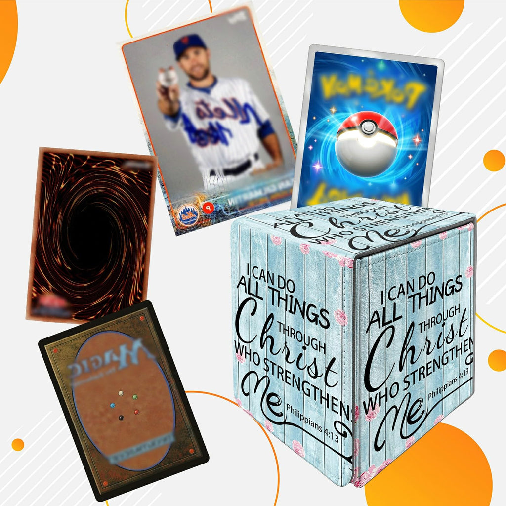 Card Deck Box Trading Cards Storage Box with Strong Magnet Premium Case Commander Deck Storage Cover for TCG CCG Magic Cards,Cat Face With Stars