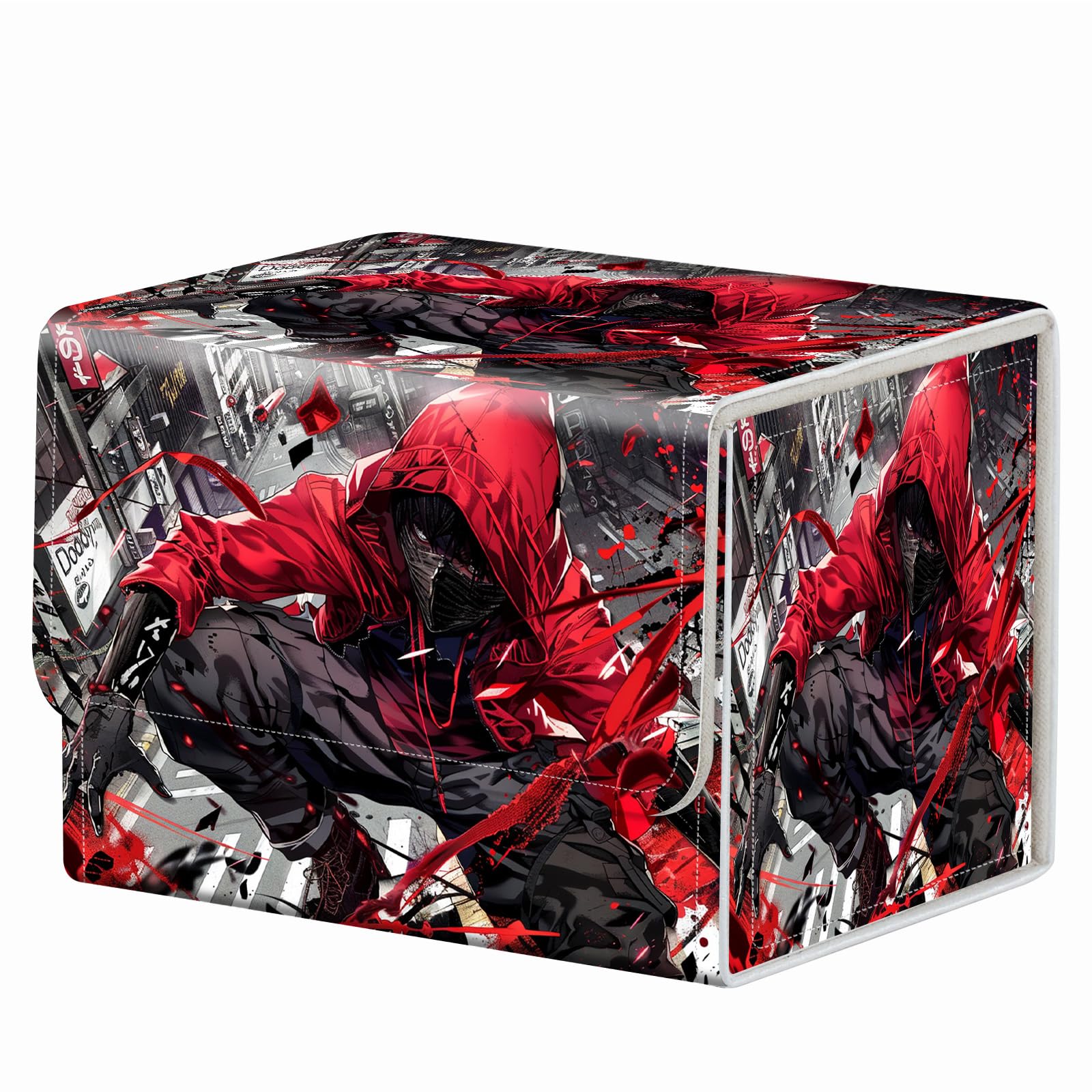 Strong Magnet Case Mtg Deck Box Tcg Up to 200 Cards Creative Pattern Trading Card Storage Box for Collectible Card Games, Black And White Koi