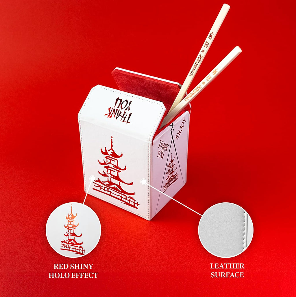 SleeveChief - China To Go! Trading Card Deck Box | vegan leather & Holo Design | MTG commander deck box & for ALL other trading card games | fits 100 double Sleeved Cards - for TCG Enthusiasts