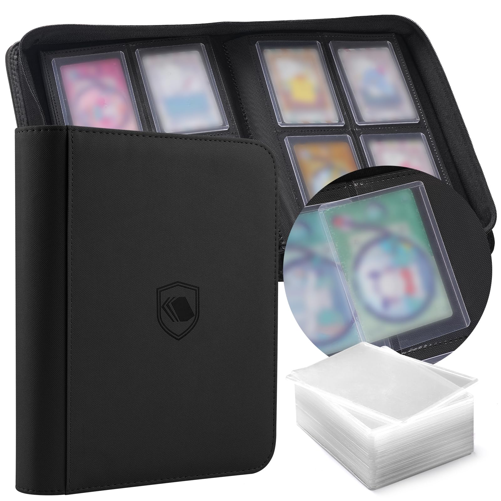 Toploader Binder, Holds 360 Toploader, 100 Toploaders INCLUDED, 9-Pocket PU Cover Top Loader Binder for 3" x 4" Rigid Toploaders, Ringless Double-Sided Toploader Card Binder for TCG, Sport Cards