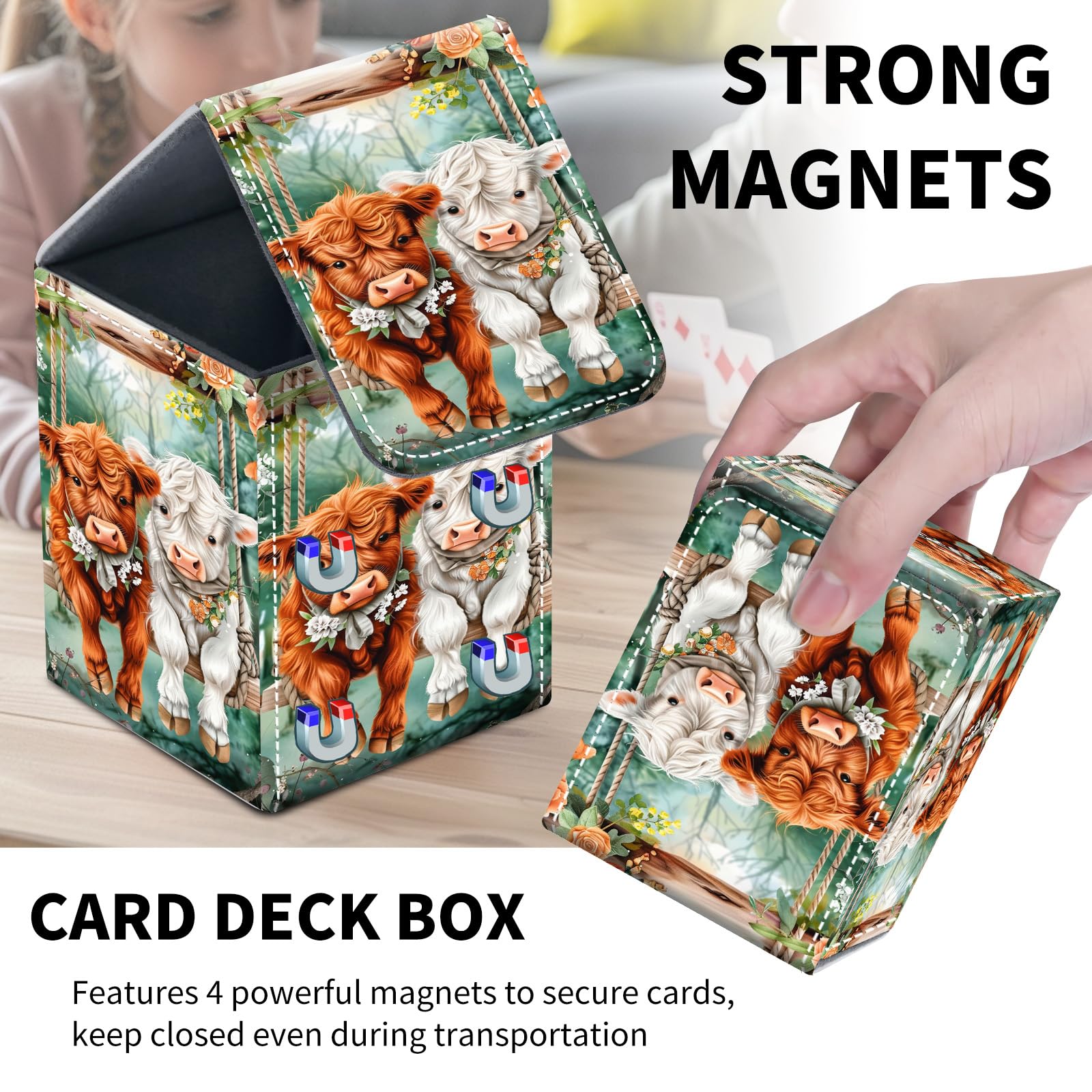 Card Deck Box for MTG Trading Cards, Magic Card Box Can Hold 110+ Single Sleeved Cards, Waterproof PU Leather Material, Strong Magnetic Buckle Card Set Box Suitable for TCG CCG, Astronaut Dinosaur
