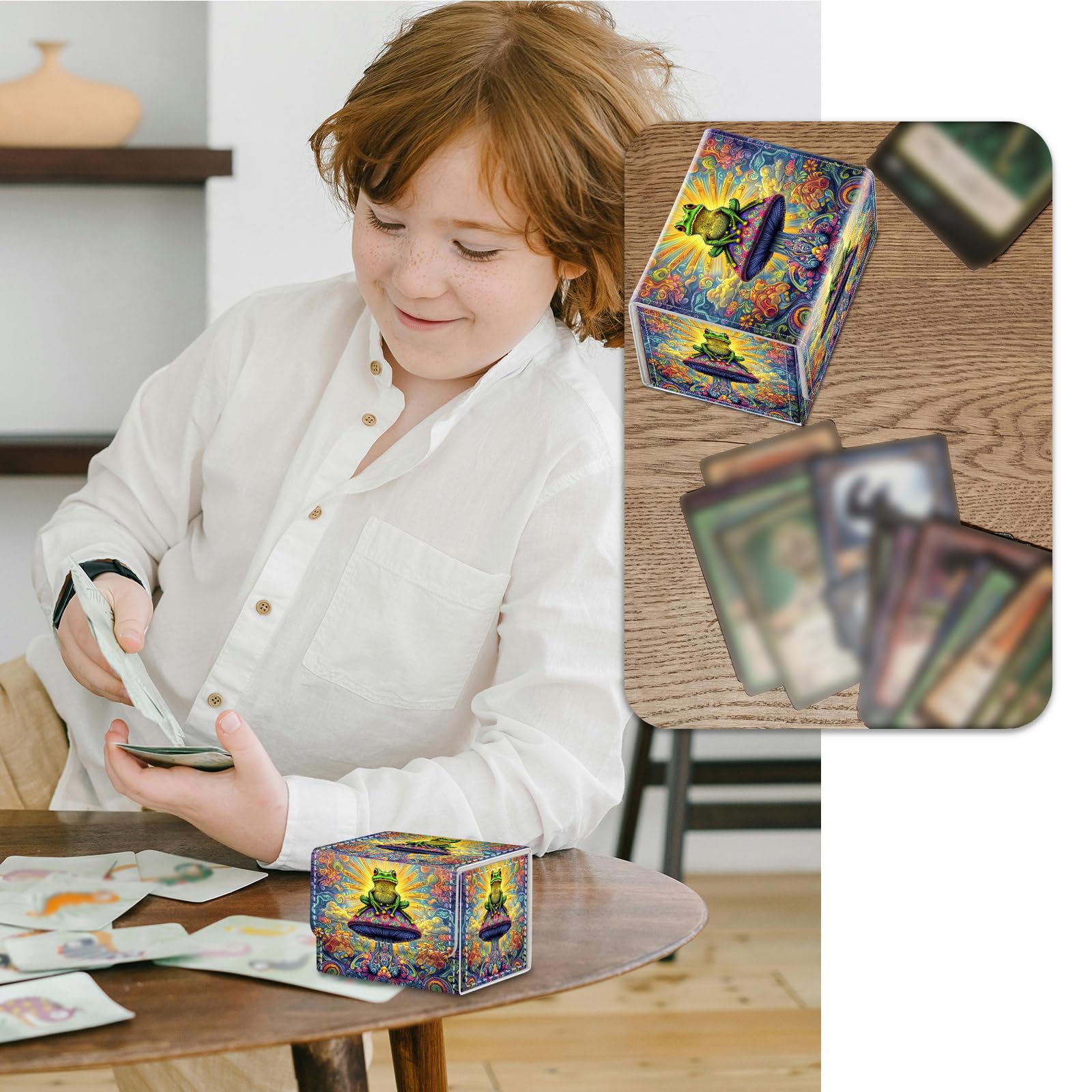 Strong Magnet Case Mtg Deck Box Tcg Up to 200 Cards Creative Pattern Trading Card Storage Box for Collectible Card Games, Black And White Koi