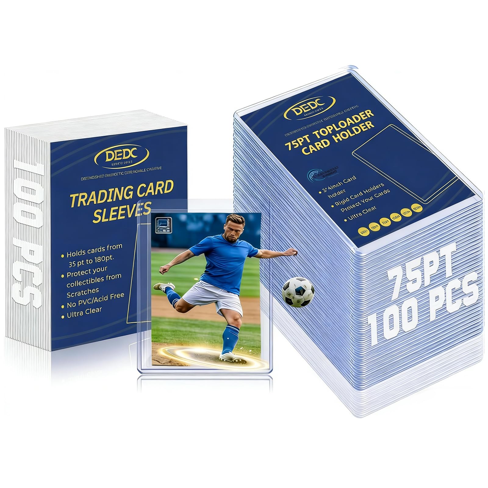 DEDC 200 Top Loader Thick Card Load Holder Storage for Trading Cards Sports Soft Penny Sleeves Hard Plastic 35 Point Protective 3" x 4" Toploaders Rigid Memorabilia Collectibles